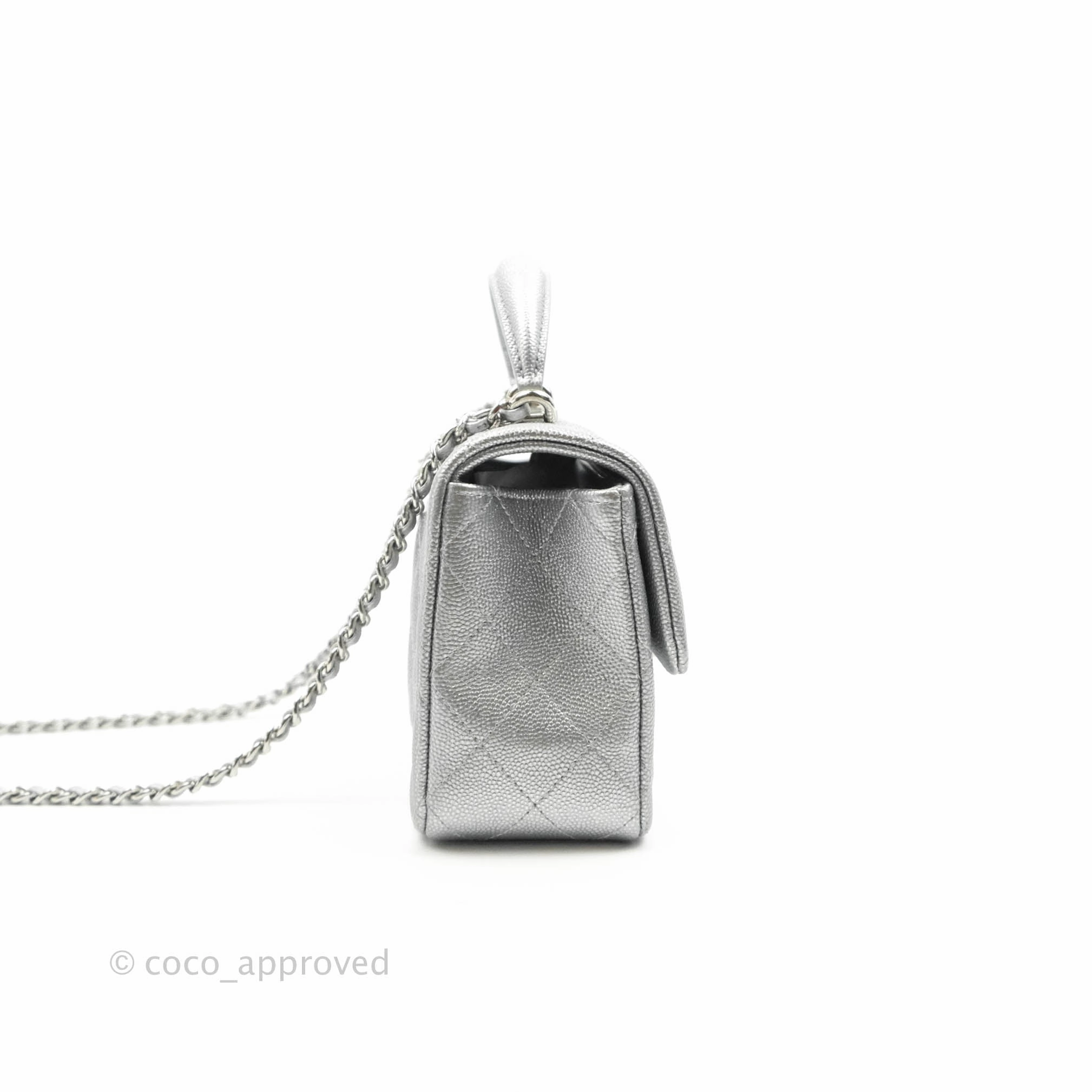 Chanel Top Handle Mini Rectangular Flap Bag Silver Caviar Silver Hardware