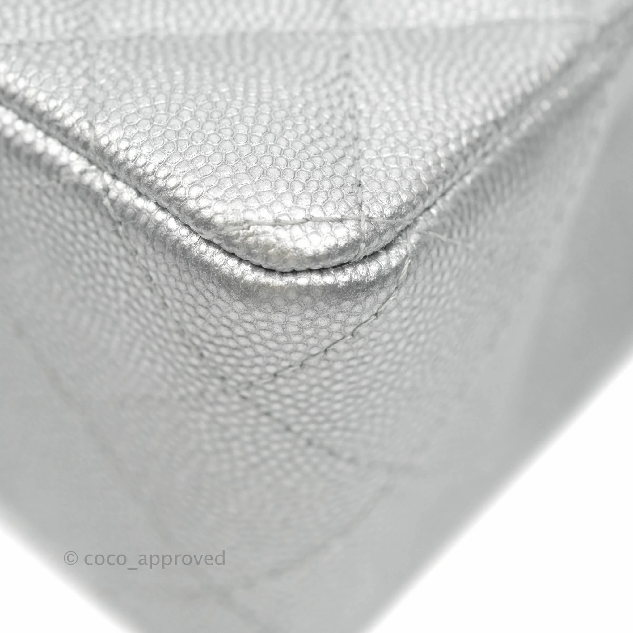 Chanel Top Handle Mini Rectangular Flap Bag Silver Caviar Silver Hardware