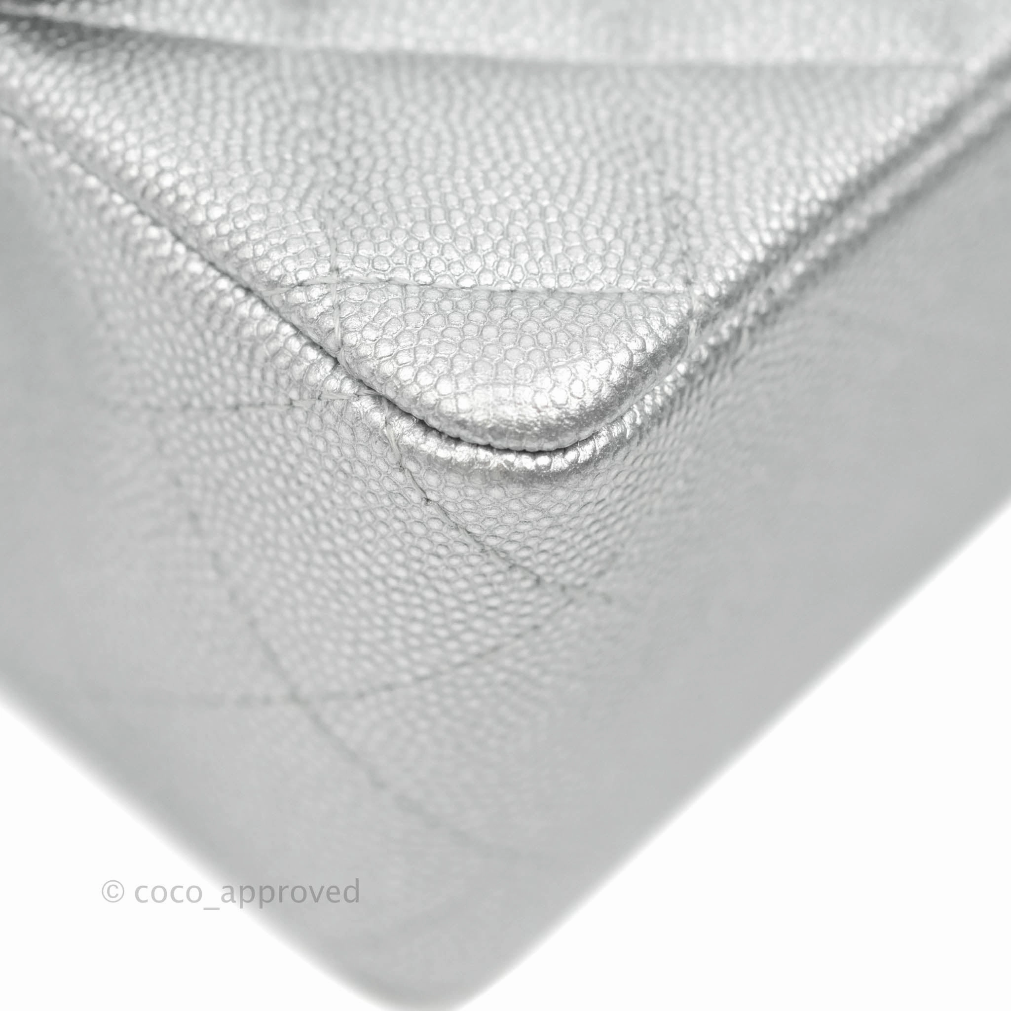 Chanel Top Handle Mini Rectangular Flap Bag Silver Caviar Silver Hardware