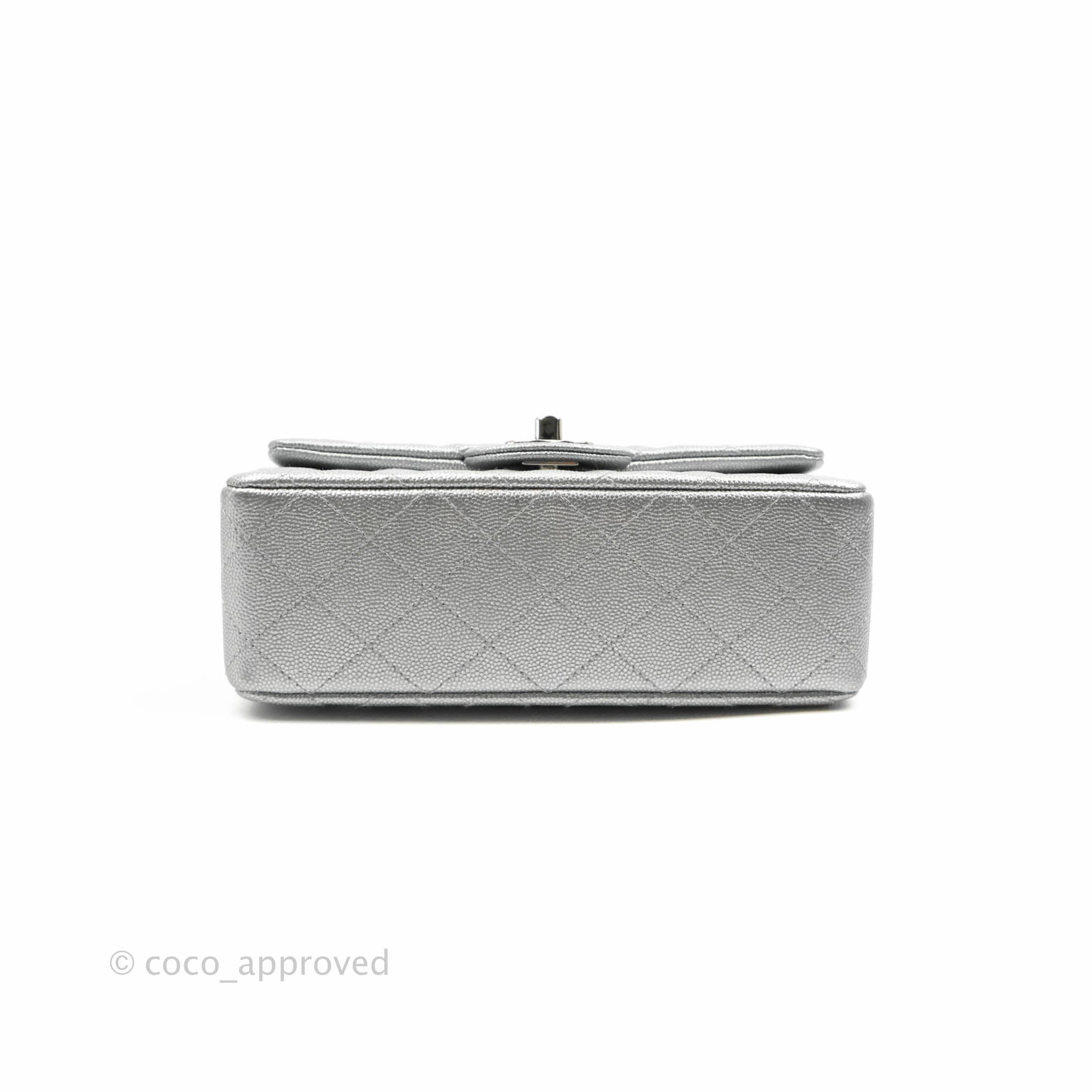 Chanel Top Handle Mini Rectangular Flap Bag Silver Caviar Silver Hardware