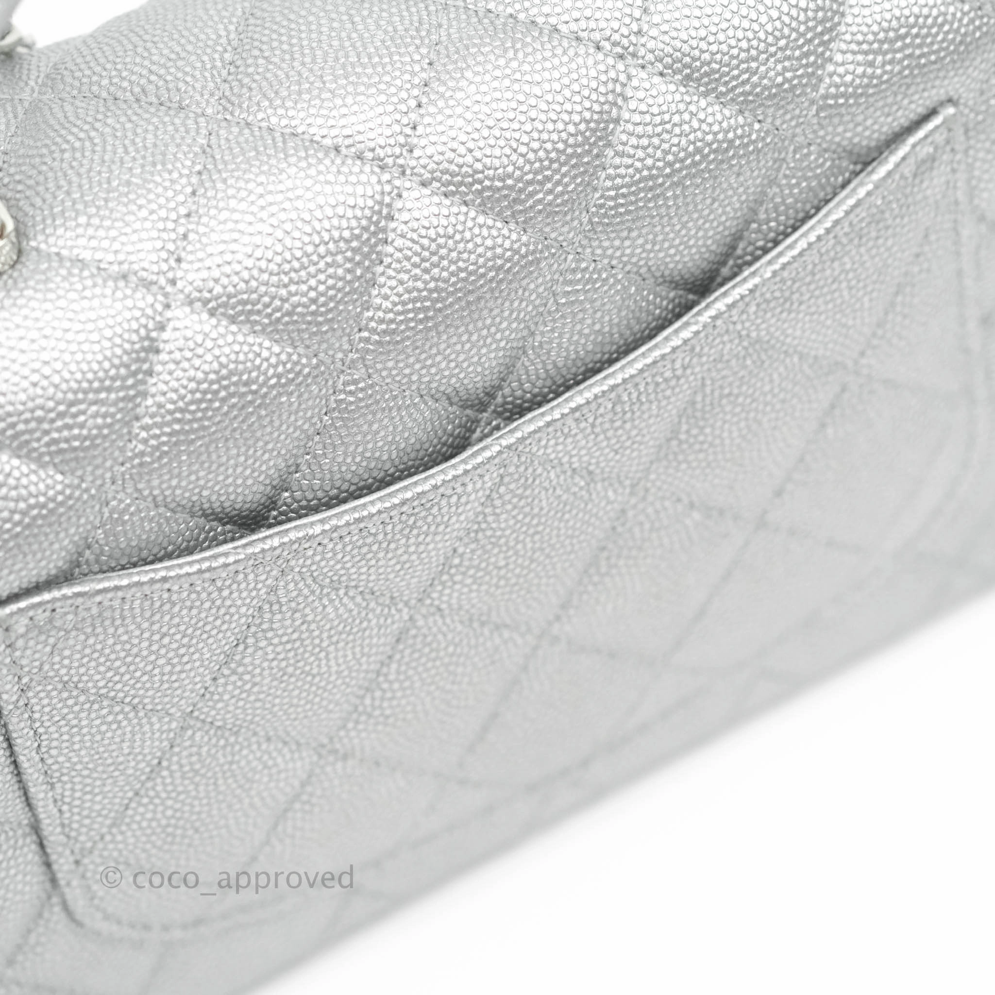 Chanel Top Handle Mini Rectangular Flap Bag Silver Caviar Silver Hardware