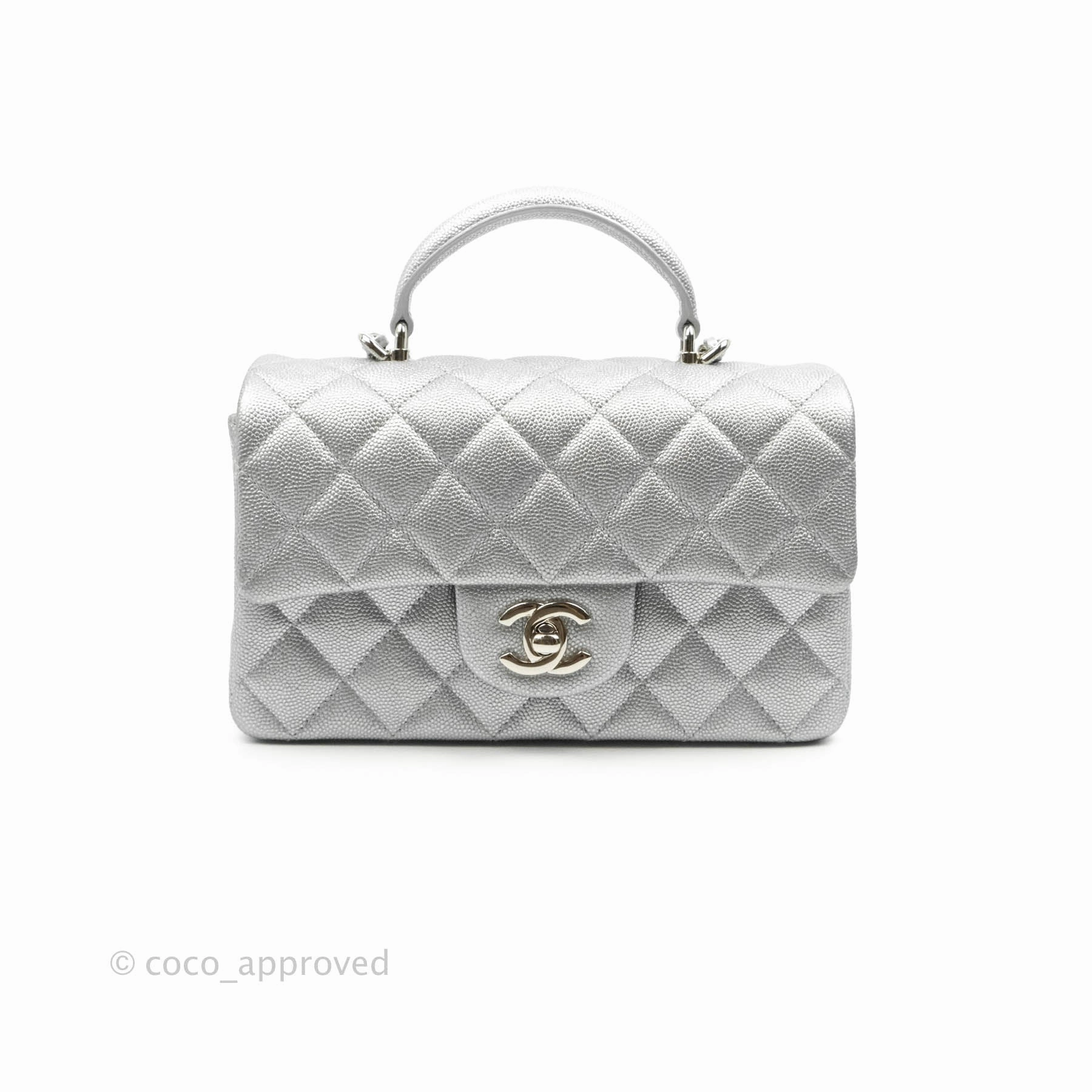 Chanel Top Handle Mini Rectangular Flap Bag Silver Caviar Silver Hardware