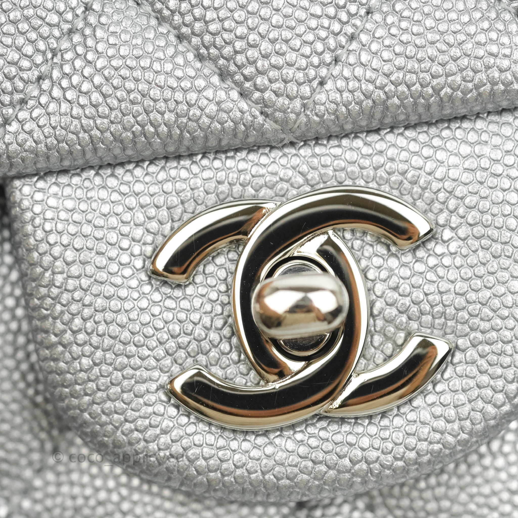 Chanel Top Handle Mini Rectangular Flap Bag Silver Caviar Silver Hardware