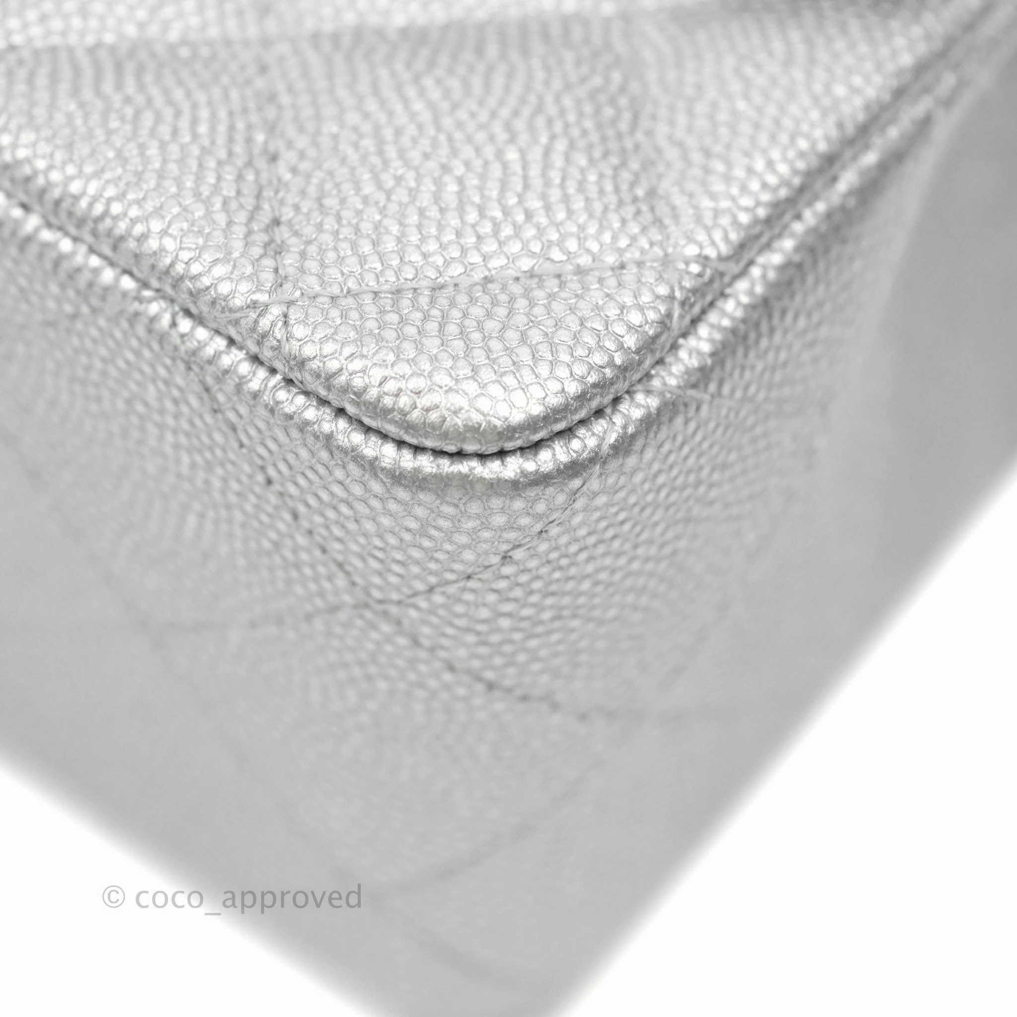 Chanel Top Handle Mini Rectangular Flap Bag Silver Caviar Silver Hardware
