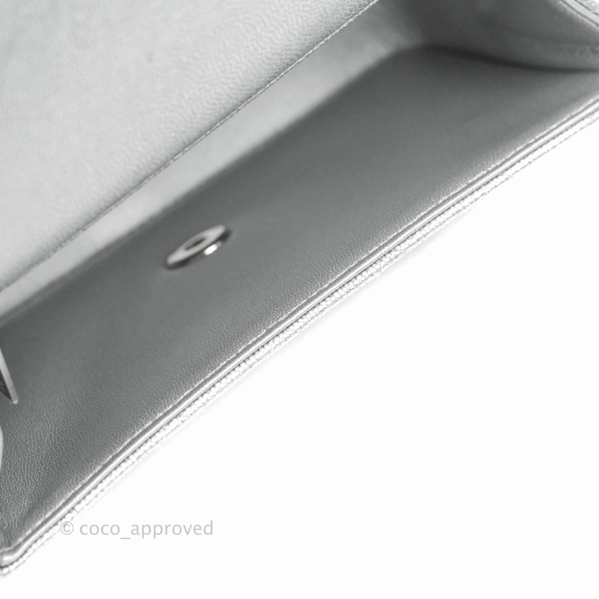 Chanel Top Handle Mini Rectangular Flap Bag Silver Caviar Silver Hardware