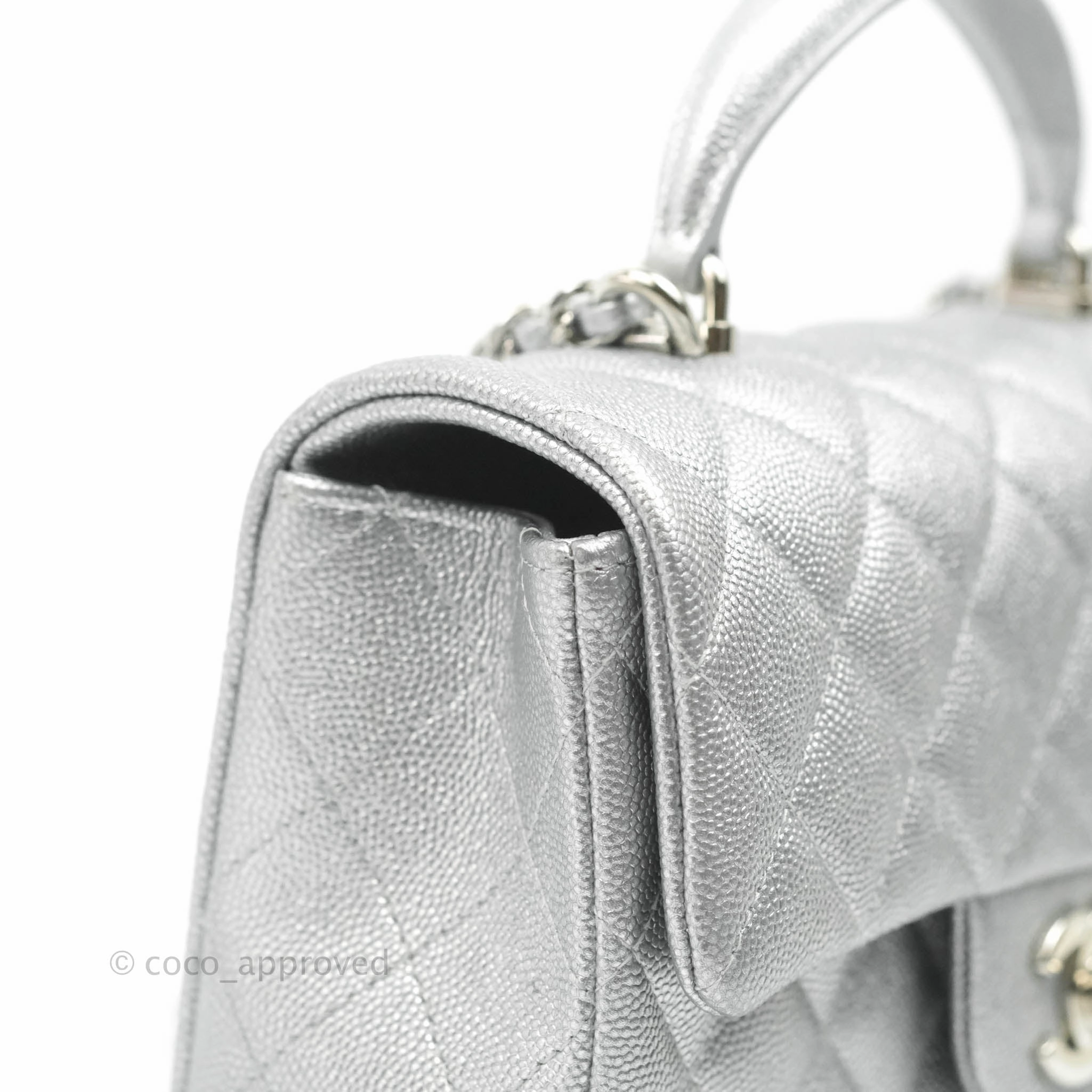 Chanel Top Handle Mini Rectangular Flap Bag Silver Caviar Silver Hardware