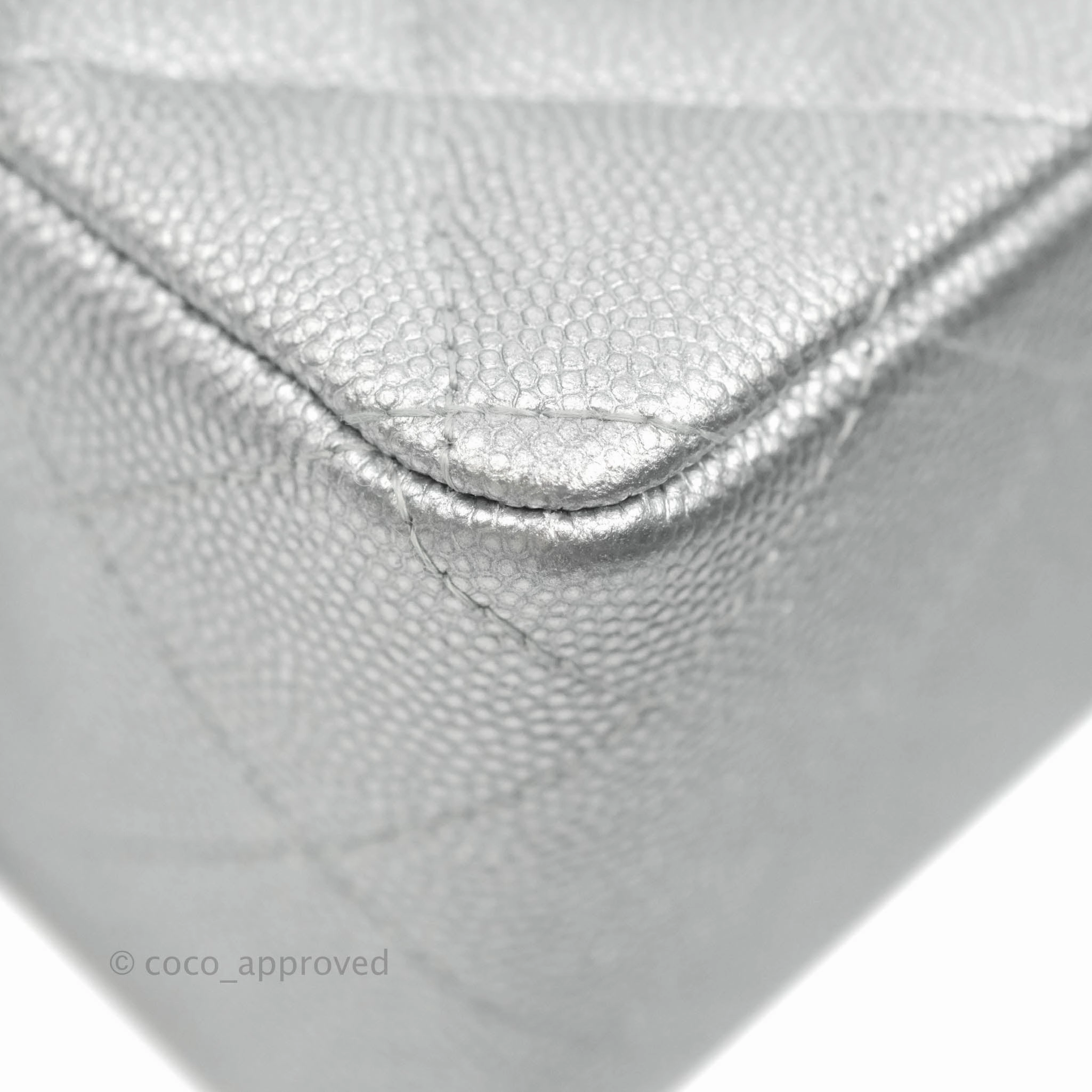 Chanel Top Handle Mini Rectangular Flap Bag Silver Caviar Silver Hardware