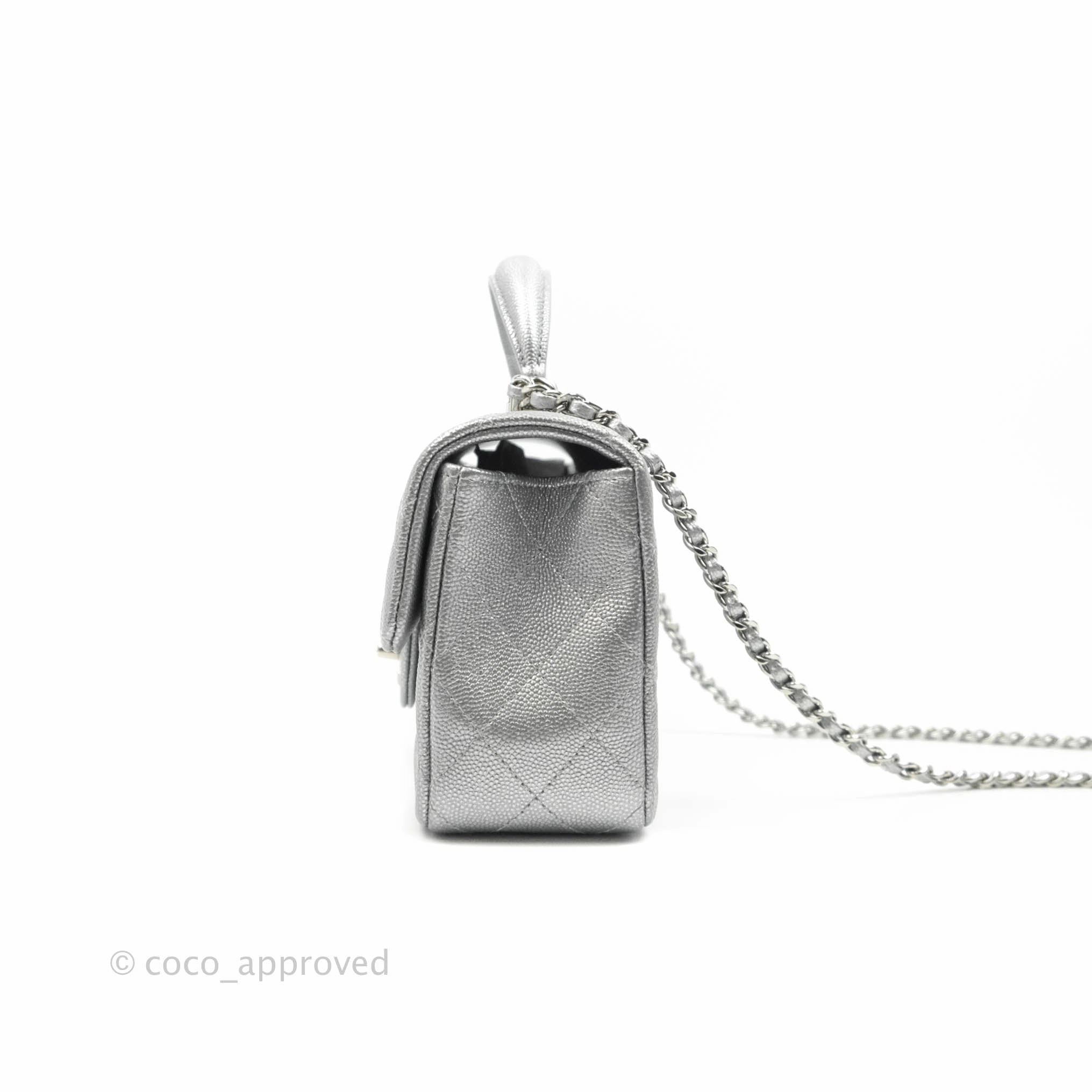 Chanel Top Handle Mini Rectangular Flap Bag Silver Caviar Silver Hardware
