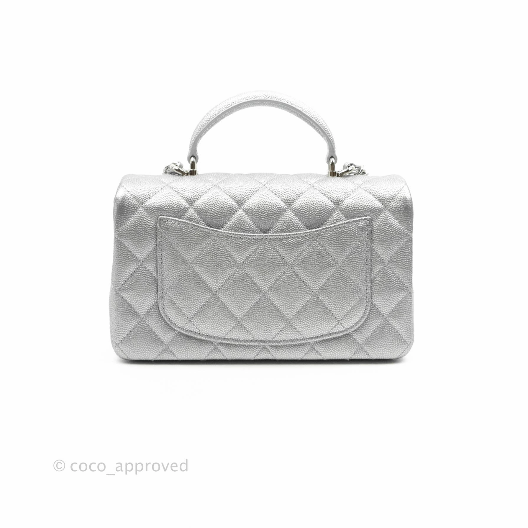 Chanel Top Handle Mini Rectangular Flap Bag Silver Caviar Silver Hardware