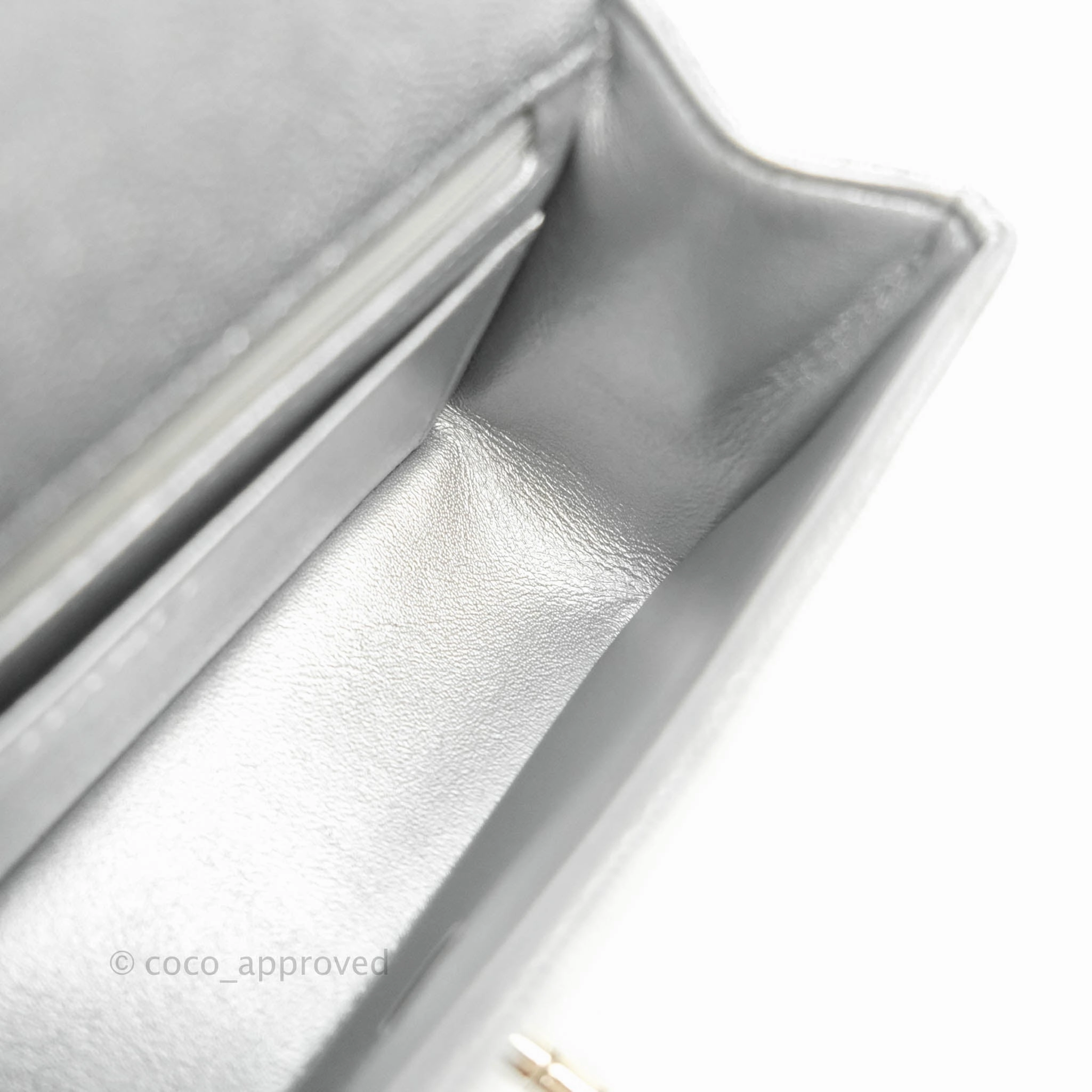 Chanel Top Handle Mini Rectangular Flap Bag Silver Caviar Silver Hardware