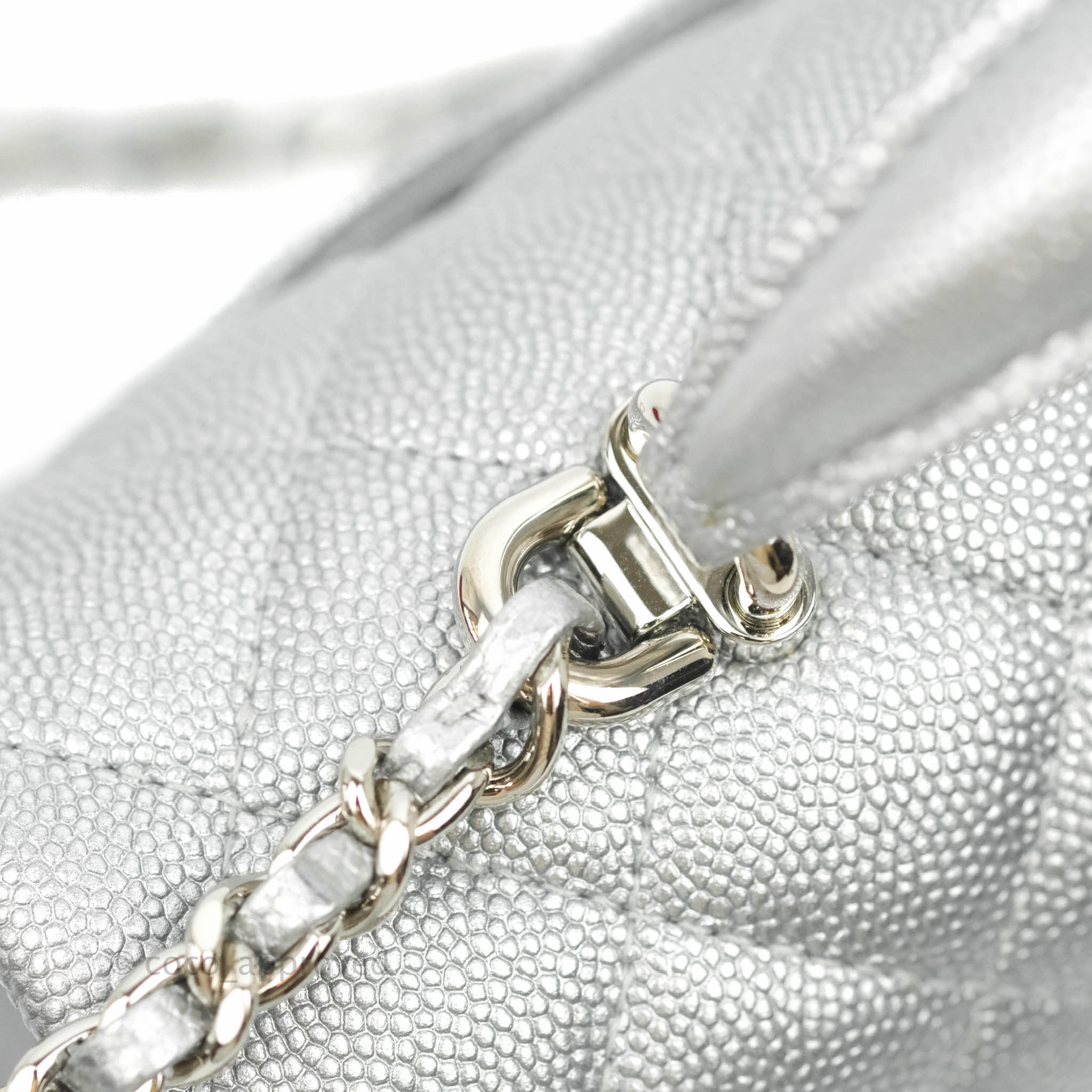 Chanel Top Handle Mini Rectangular Flap Bag Silver Caviar Silver Hardware