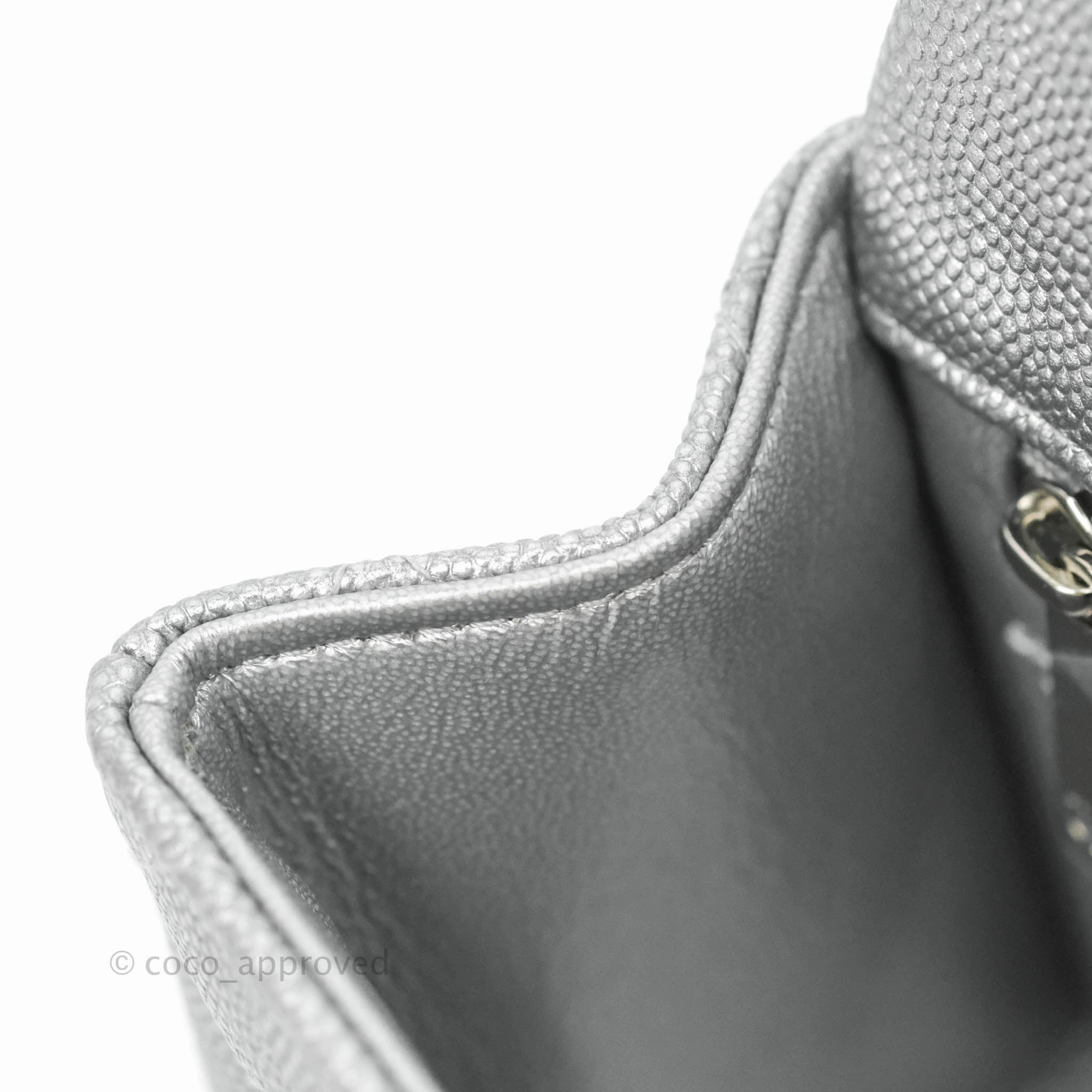 Chanel Top Handle Mini Rectangular Flap Bag Silver Caviar Silver Hardware