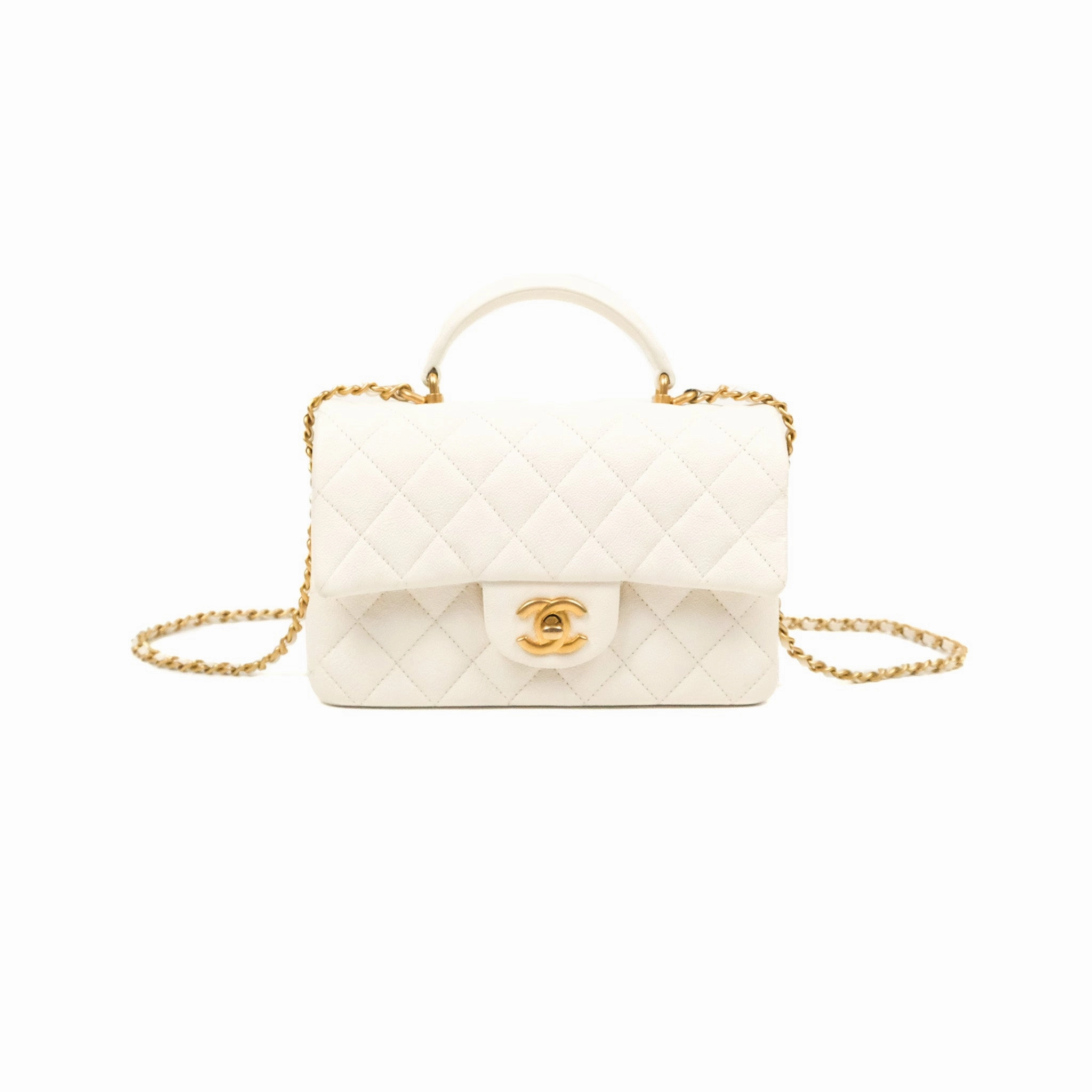 Chanel Top Handle Mini Rectangular Flap Bag White Caviar Gold Hardware