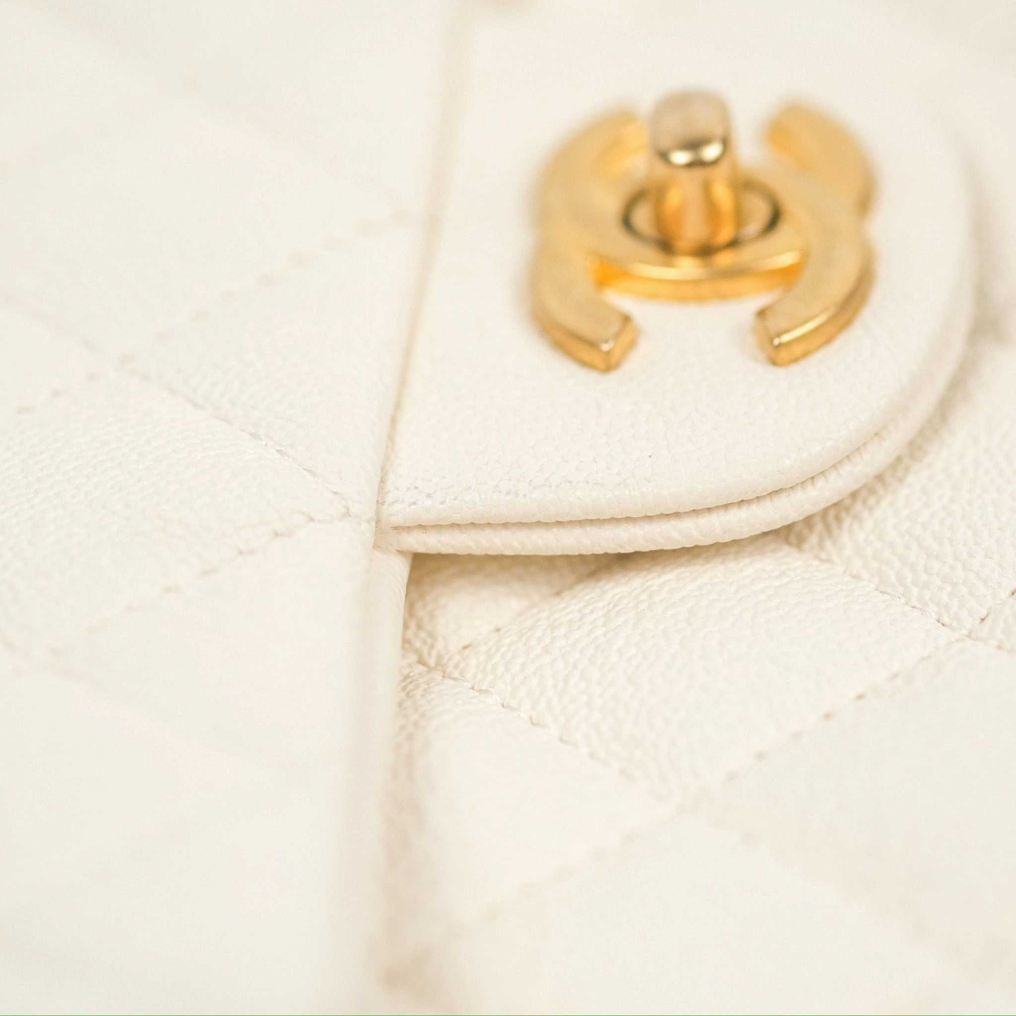 Chanel Top Handle Mini Rectangular Flap Bag White Caviar Gold Hardware