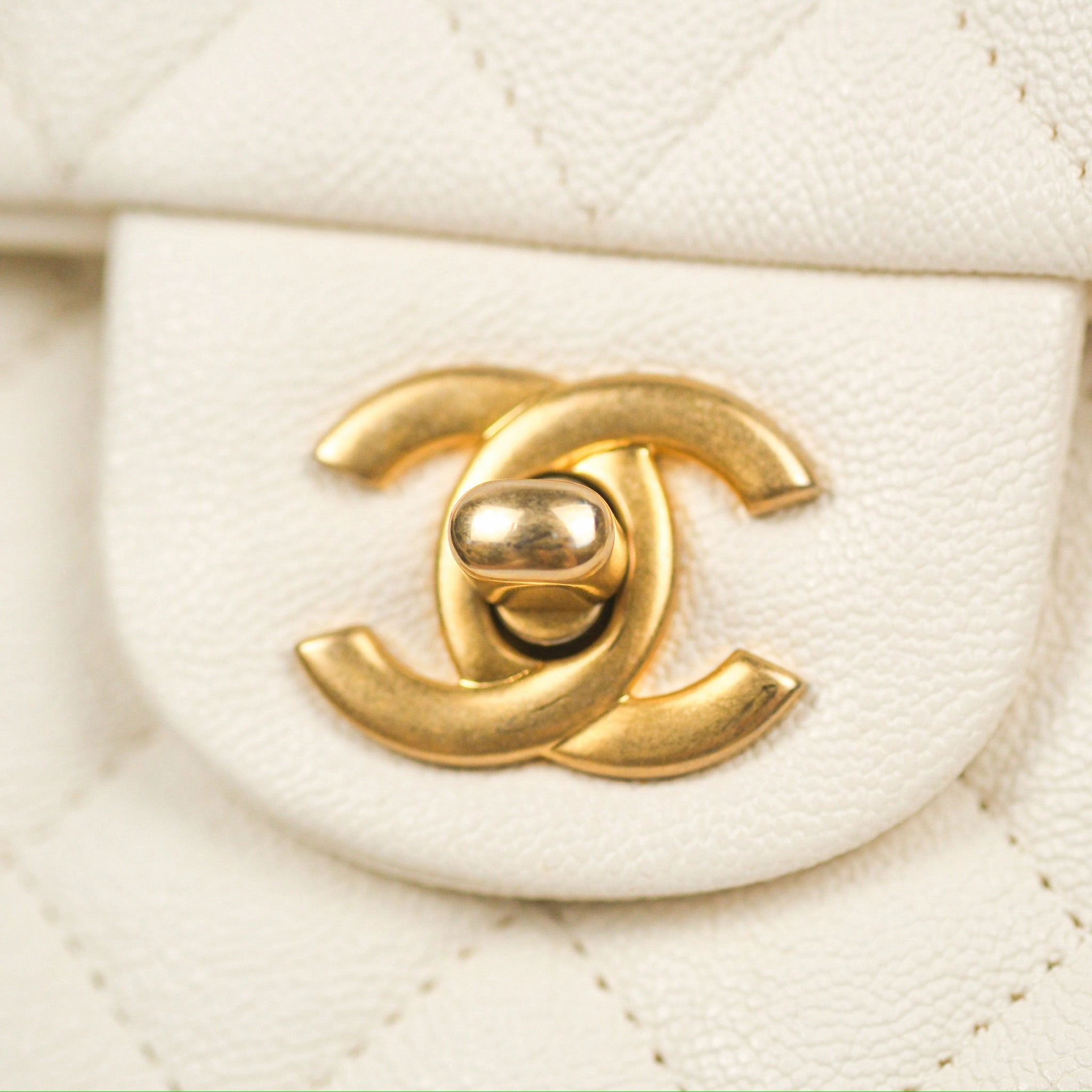 Chanel Top Handle Mini Rectangular Flap Bag White Caviar Gold Hardware