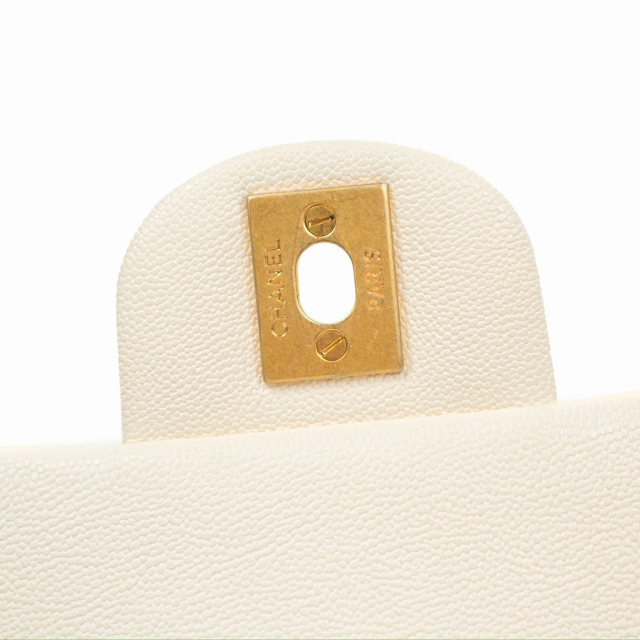 Chanel Top Handle Mini Rectangular Flap Bag White Caviar Gold Hardware