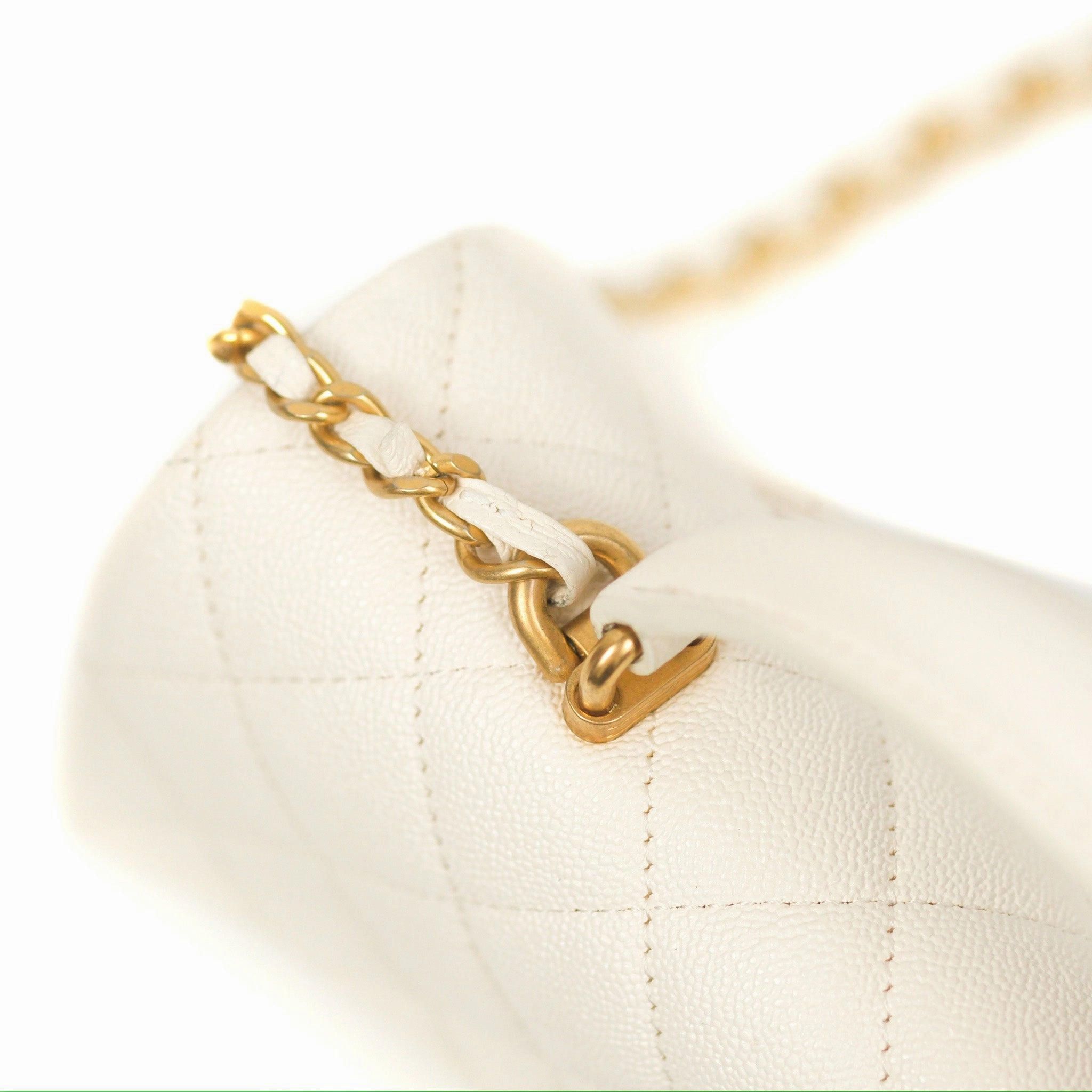Chanel Top Handle Mini Rectangular Flap Bag White Caviar Gold Hardware