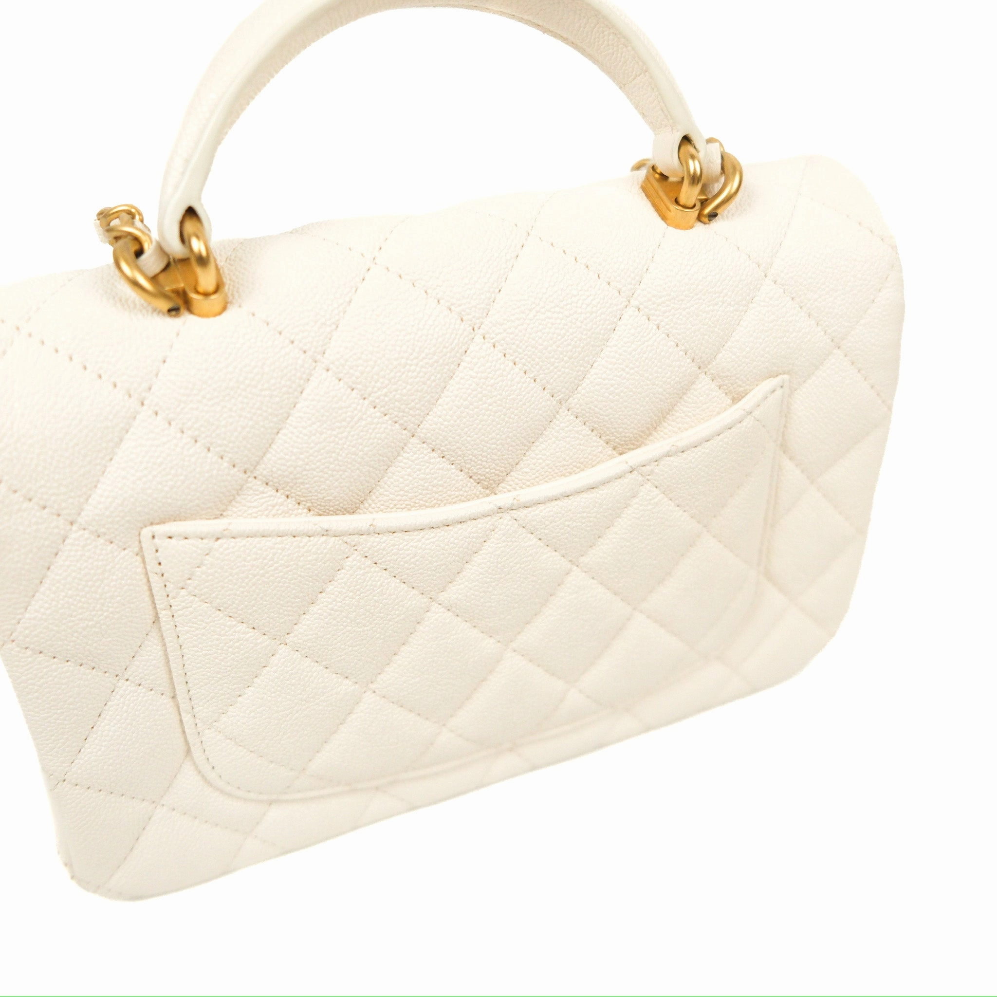 Chanel Top Handle Mini Rectangular Flap Bag White Caviar Gold Hardware