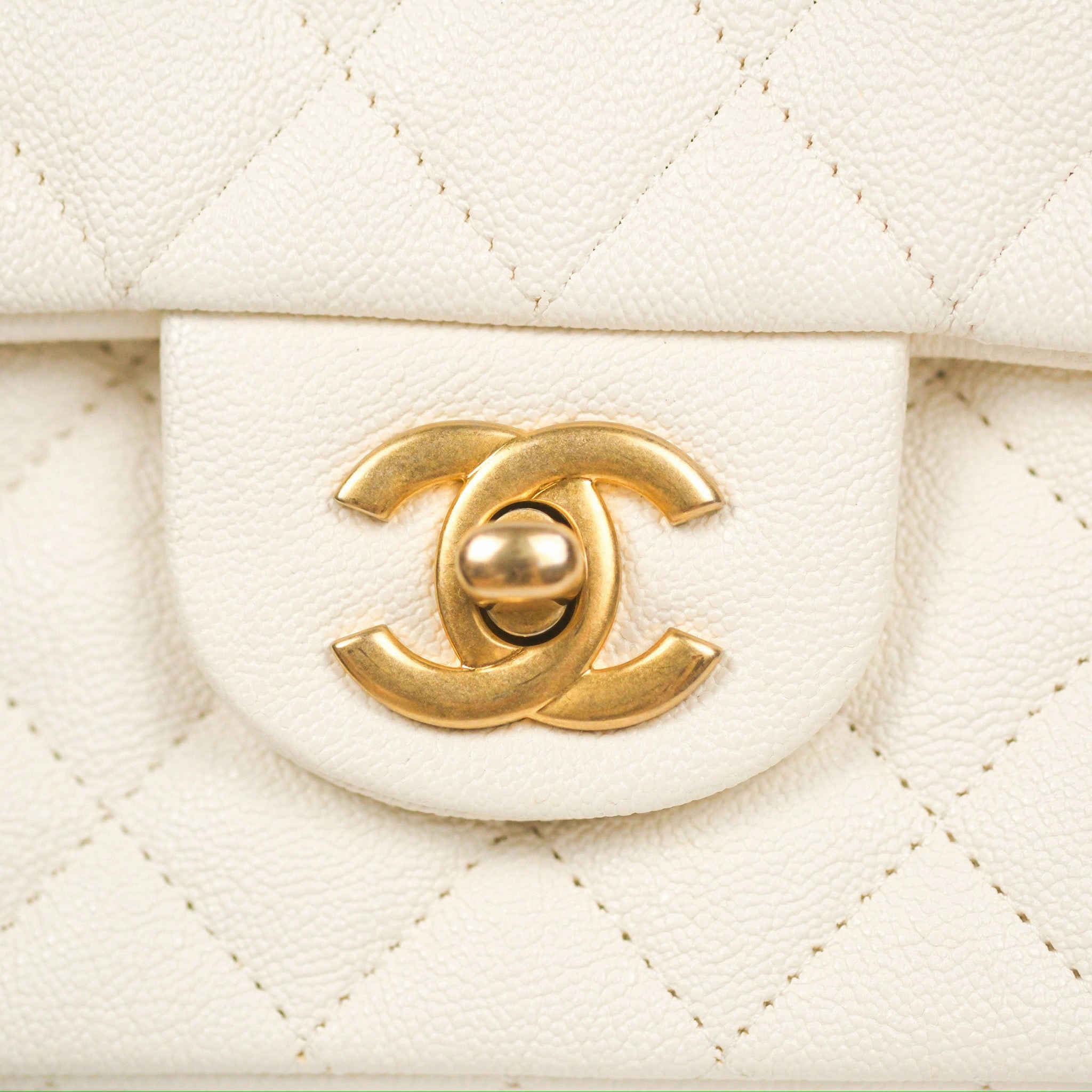 Chanel Top Handle Mini Rectangular Flap Bag White Caviar Gold Hardware