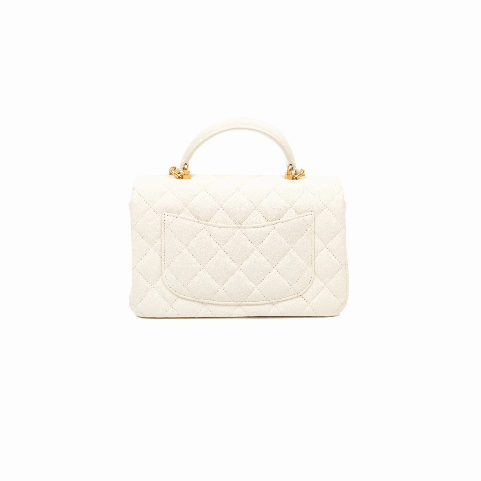 Chanel Top Handle Mini Rectangular Flap Bag White Caviar Gold Hardware