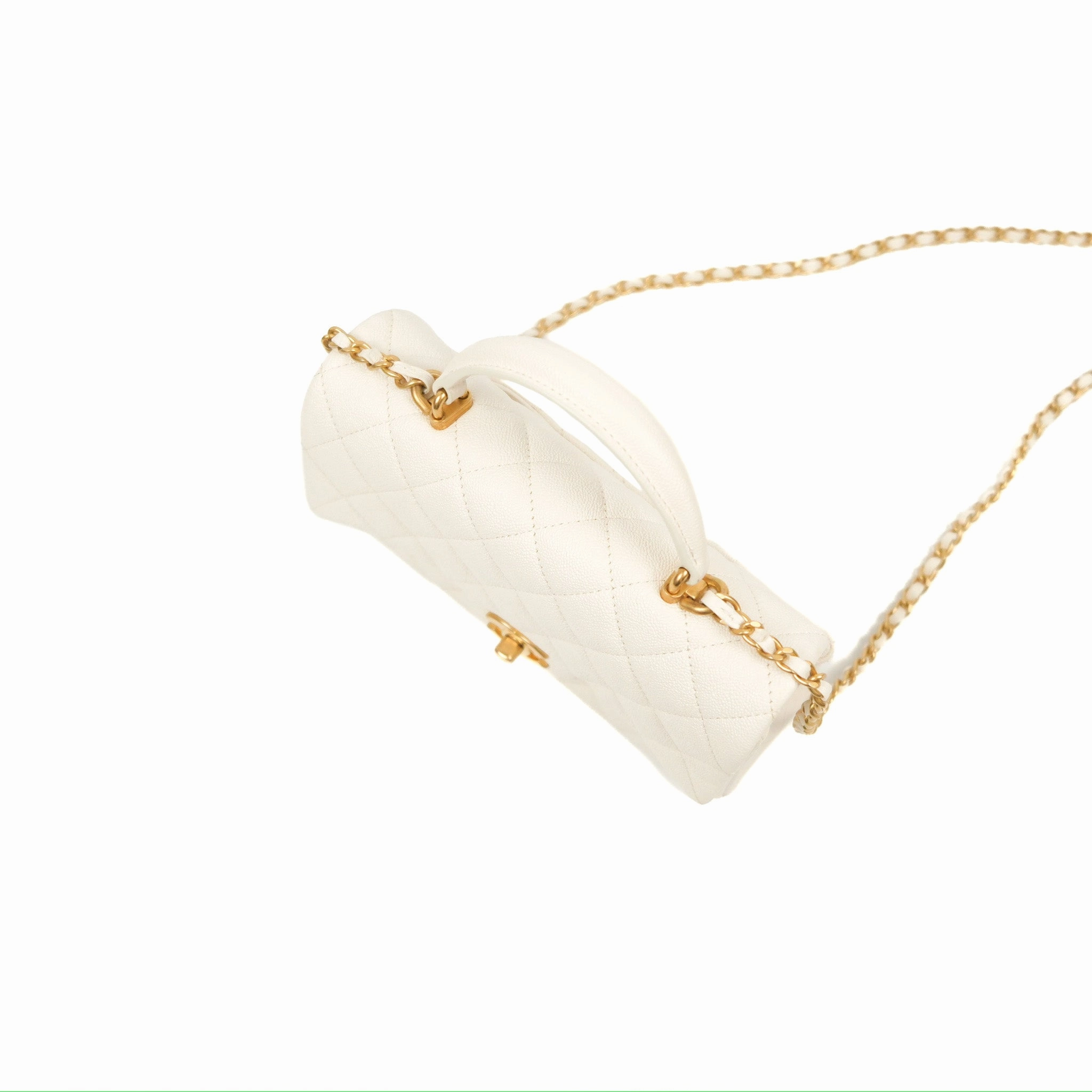 Chanel Top Handle Mini Rectangular Flap Bag White Caviar Gold Hardware