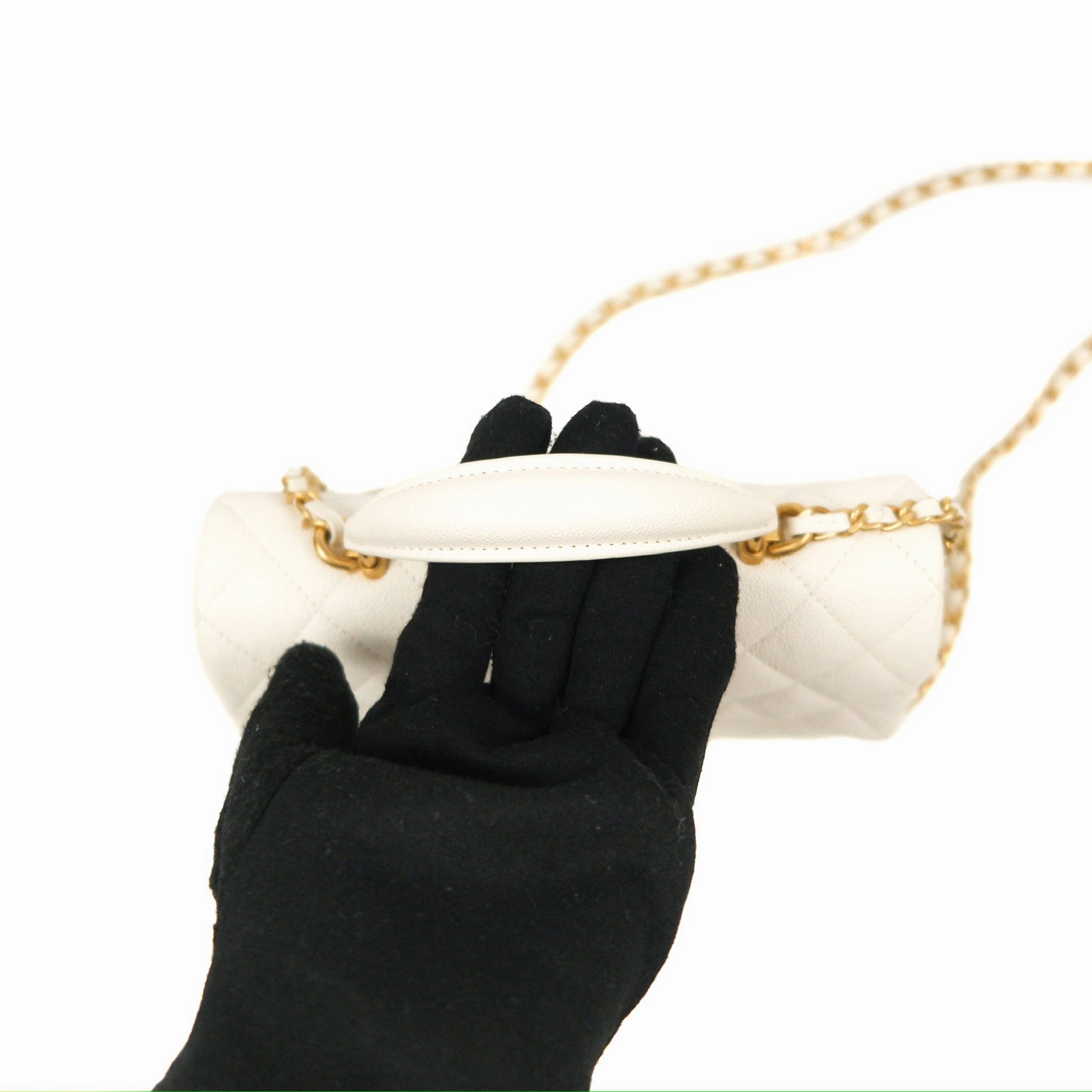 Chanel Top Handle Mini Rectangular Flap Bag White Caviar Gold Hardware