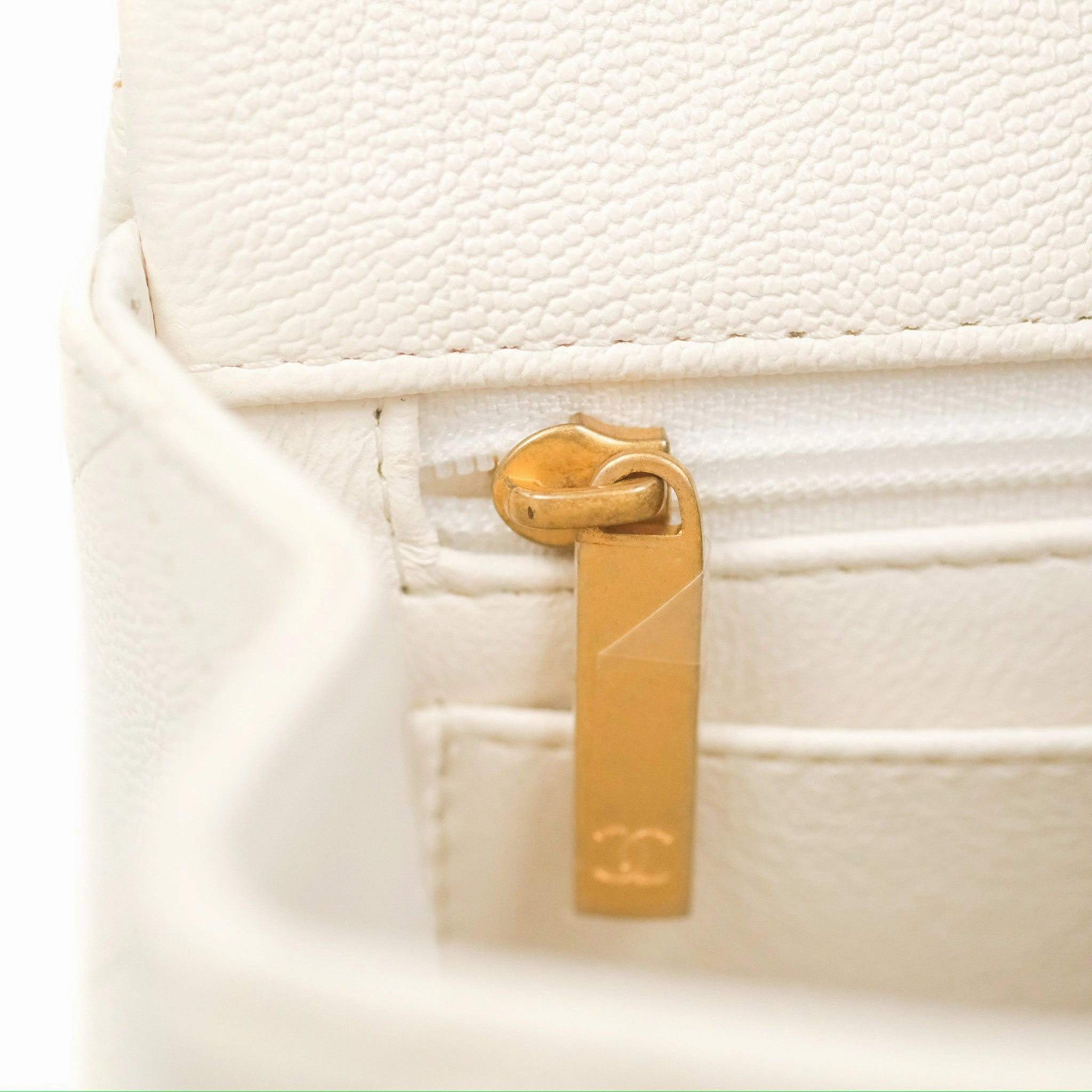 Chanel Top Handle Mini Rectangular Flap Bag White Caviar Gold Hardware