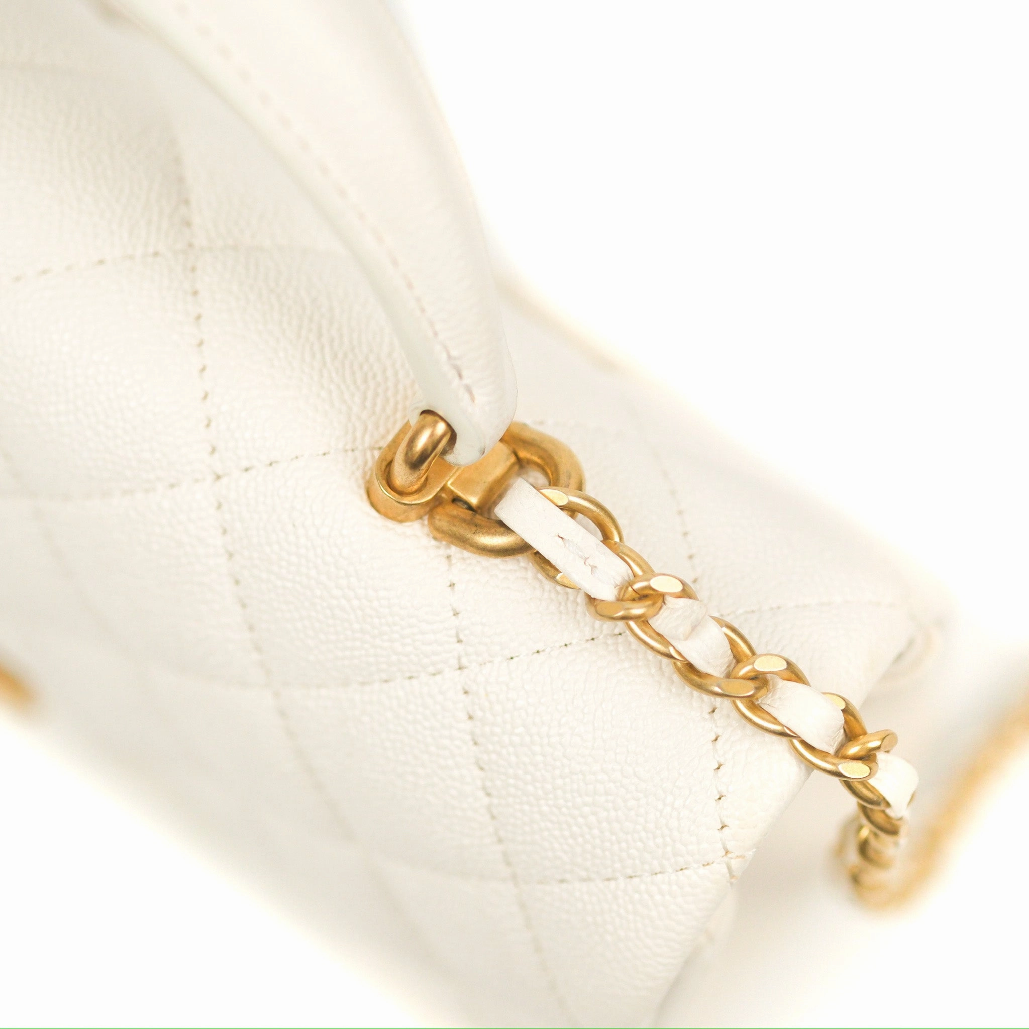 Chanel Top Handle Mini Rectangular Flap Bag White Caviar Gold Hardware