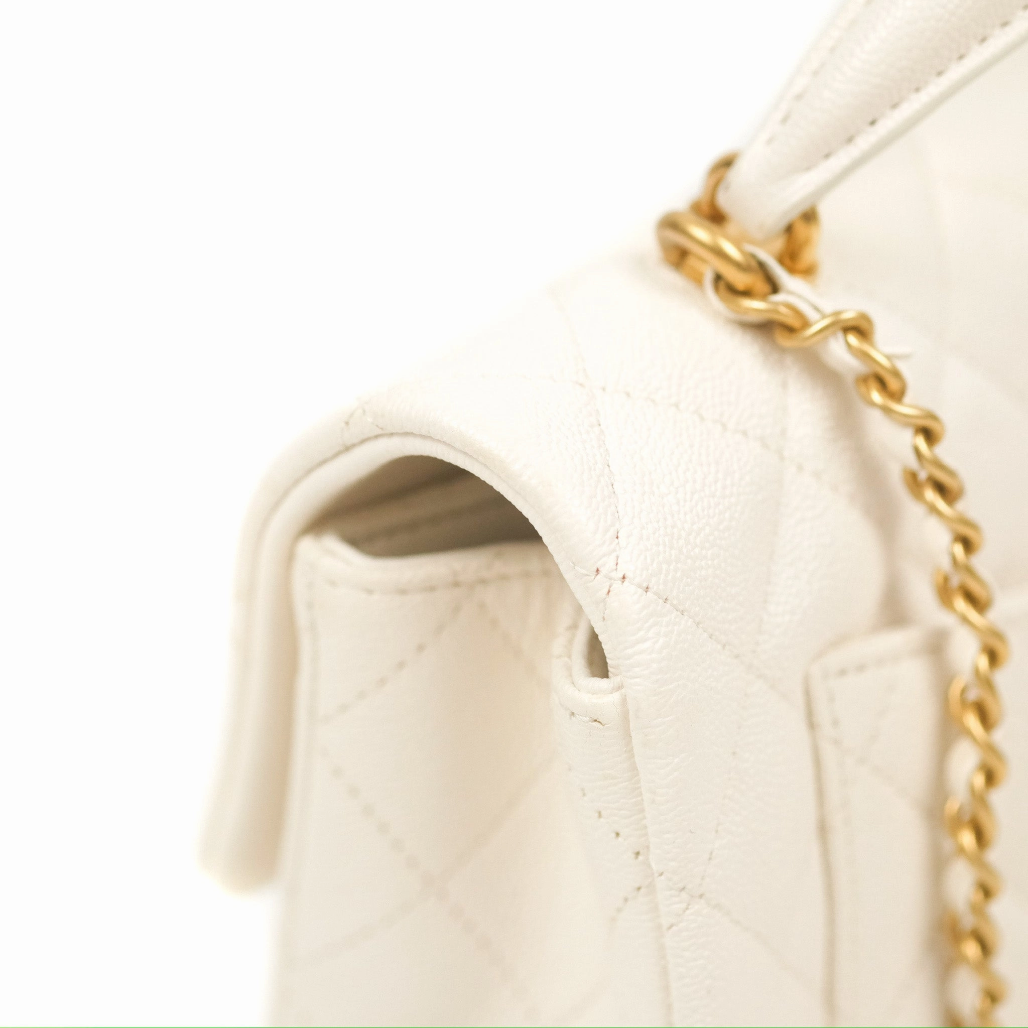 Chanel Top Handle Mini Rectangular Flap Bag White Caviar Gold Hardware
