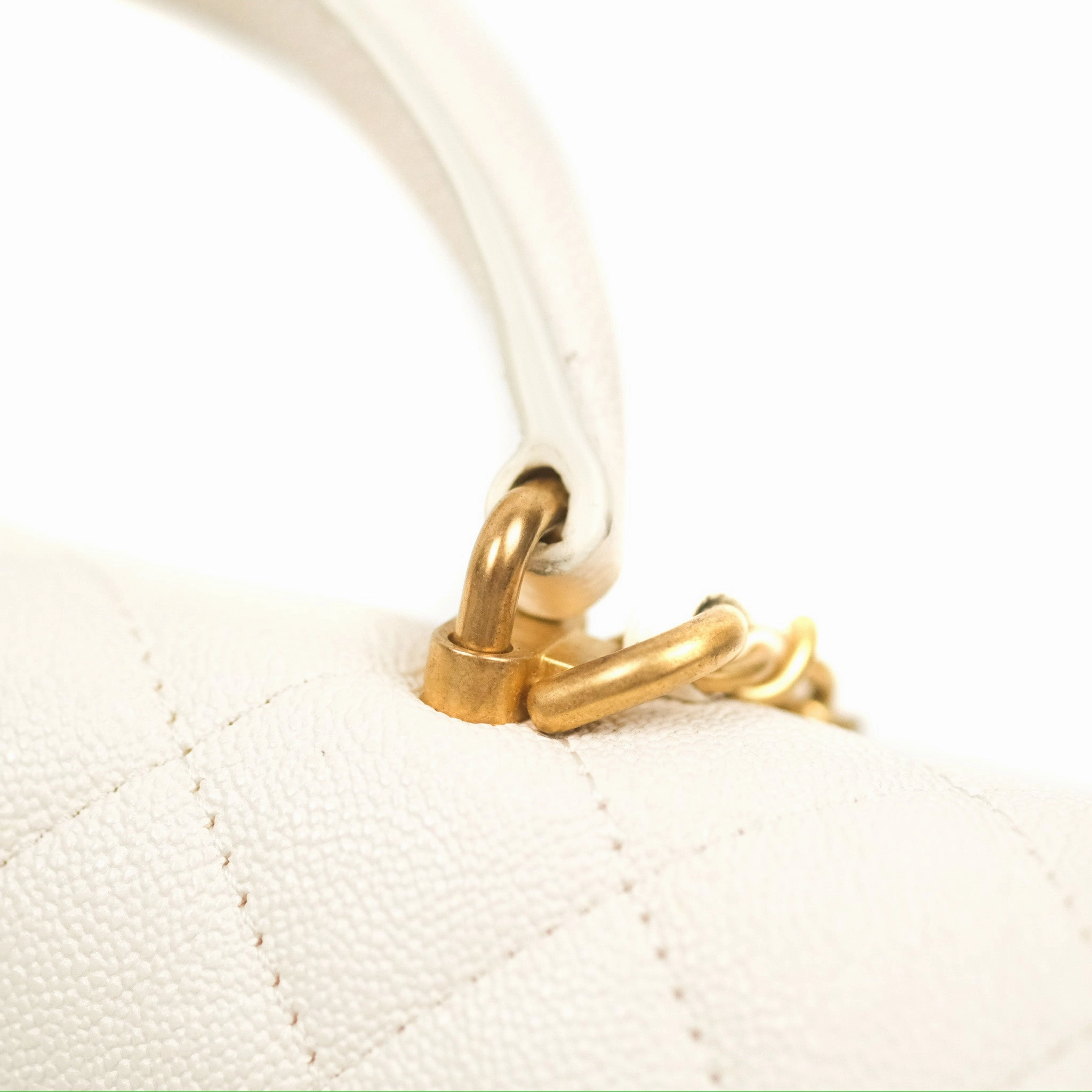 Chanel Top Handle Mini Rectangular Flap Bag White Caviar Gold Hardware