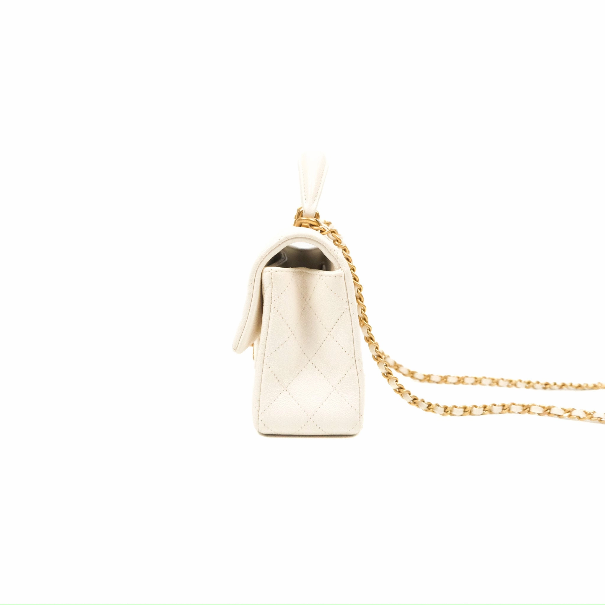 Chanel Top Handle Mini Rectangular Flap Bag White Caviar Gold Hardware
