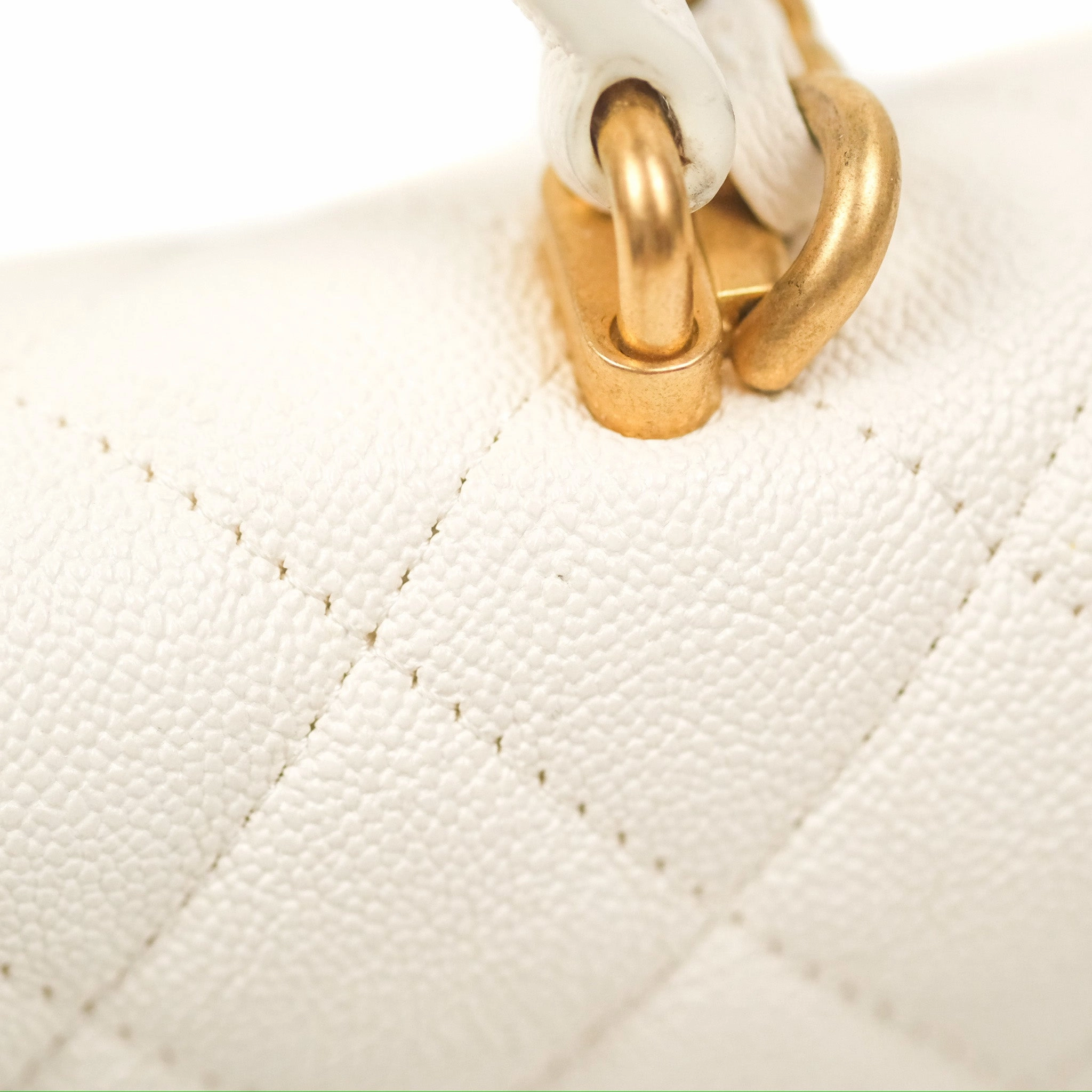 Chanel Top Handle Mini Rectangular Flap Bag White Caviar Gold Hardware