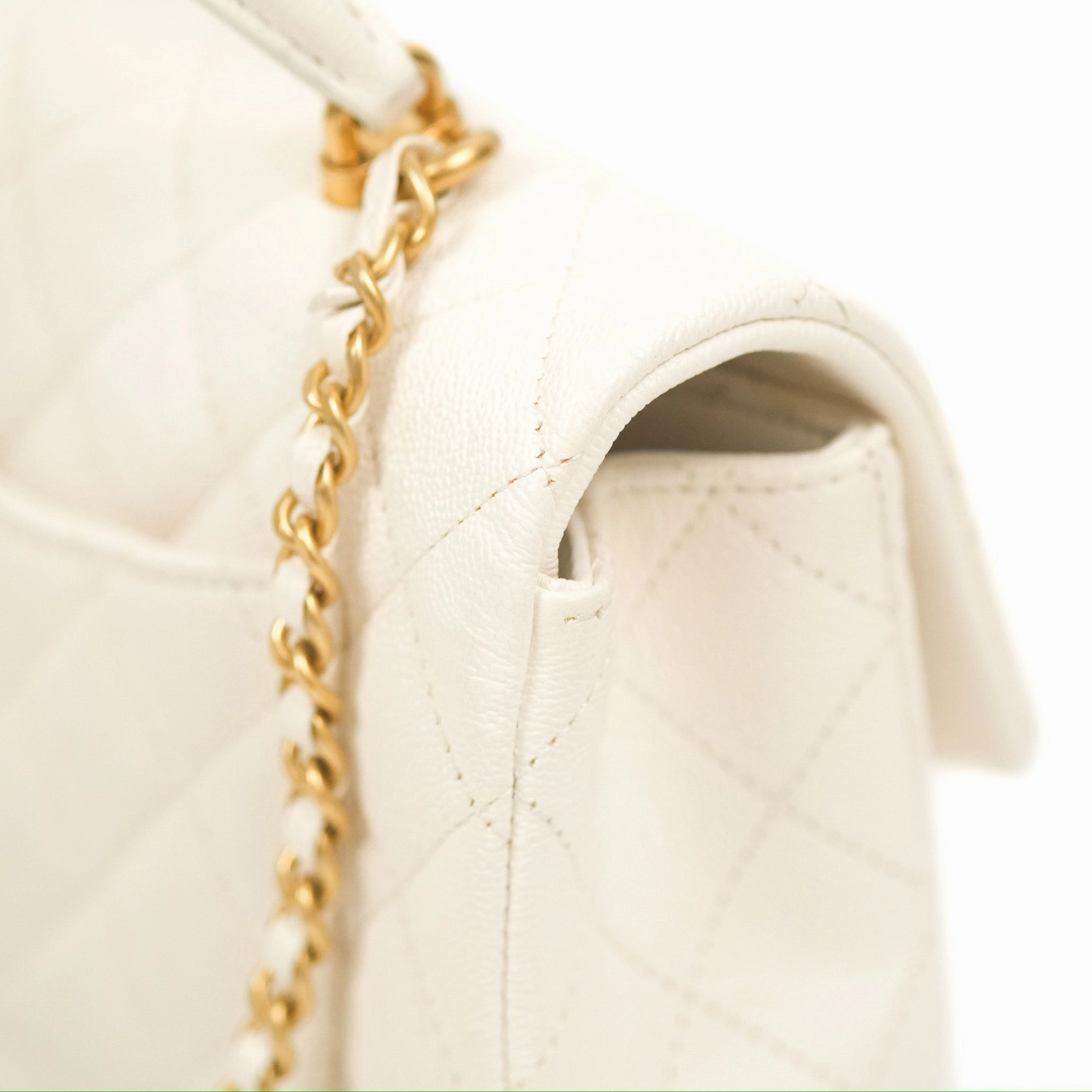 Chanel Top Handle Mini Rectangular Flap Bag White Caviar Gold Hardware