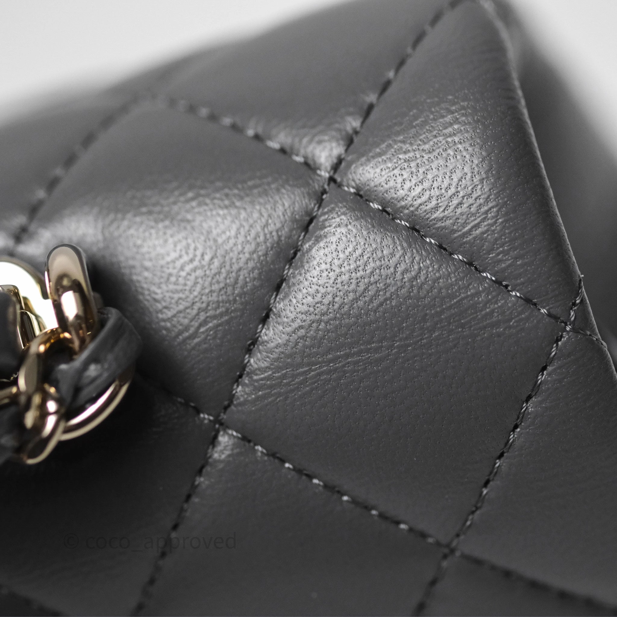 Chanel Top Handle Mini Rectangular Flap Grey Lambskin Gold Hardware