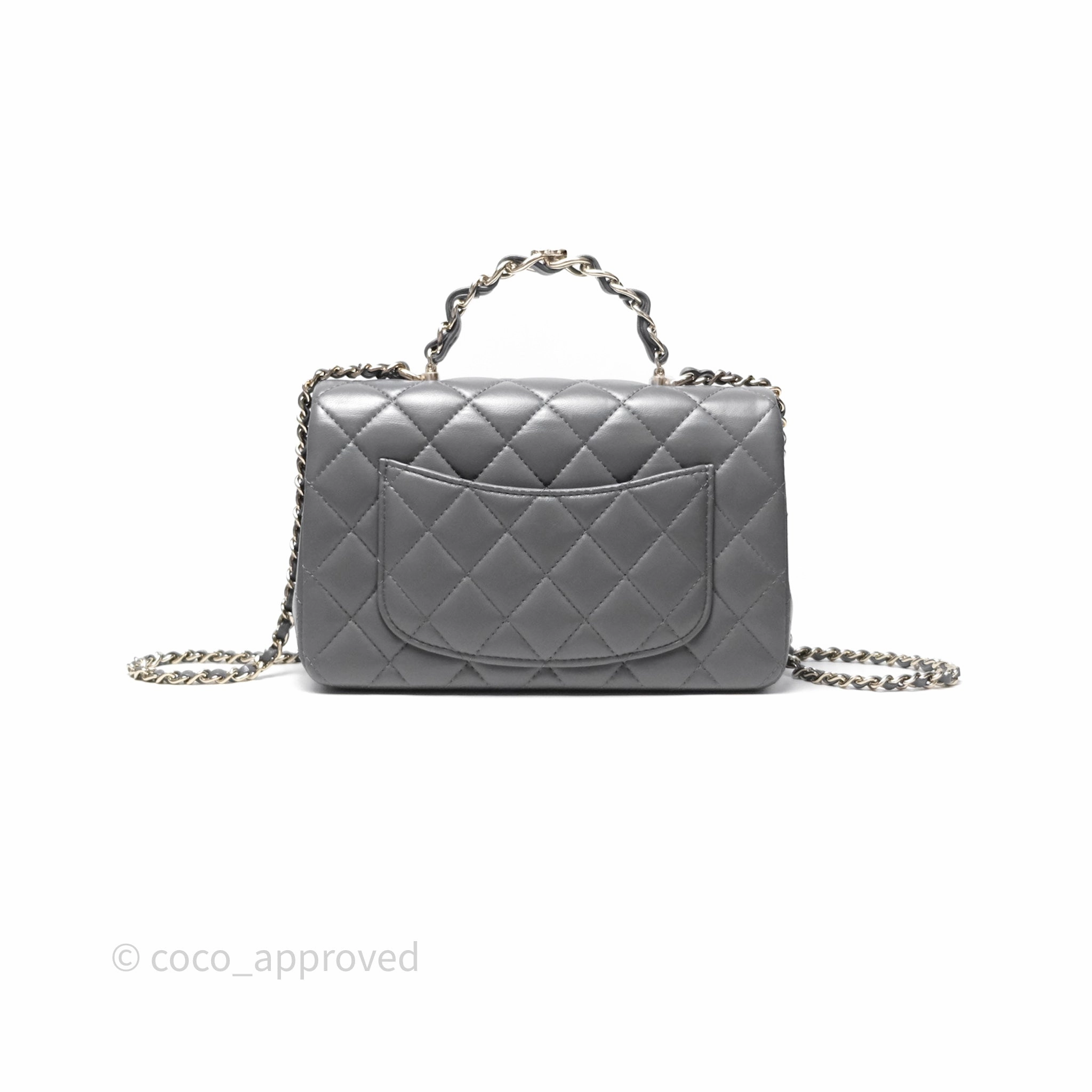 Chanel Top Handle Mini Rectangular Flap Grey Lambskin Gold Hardware