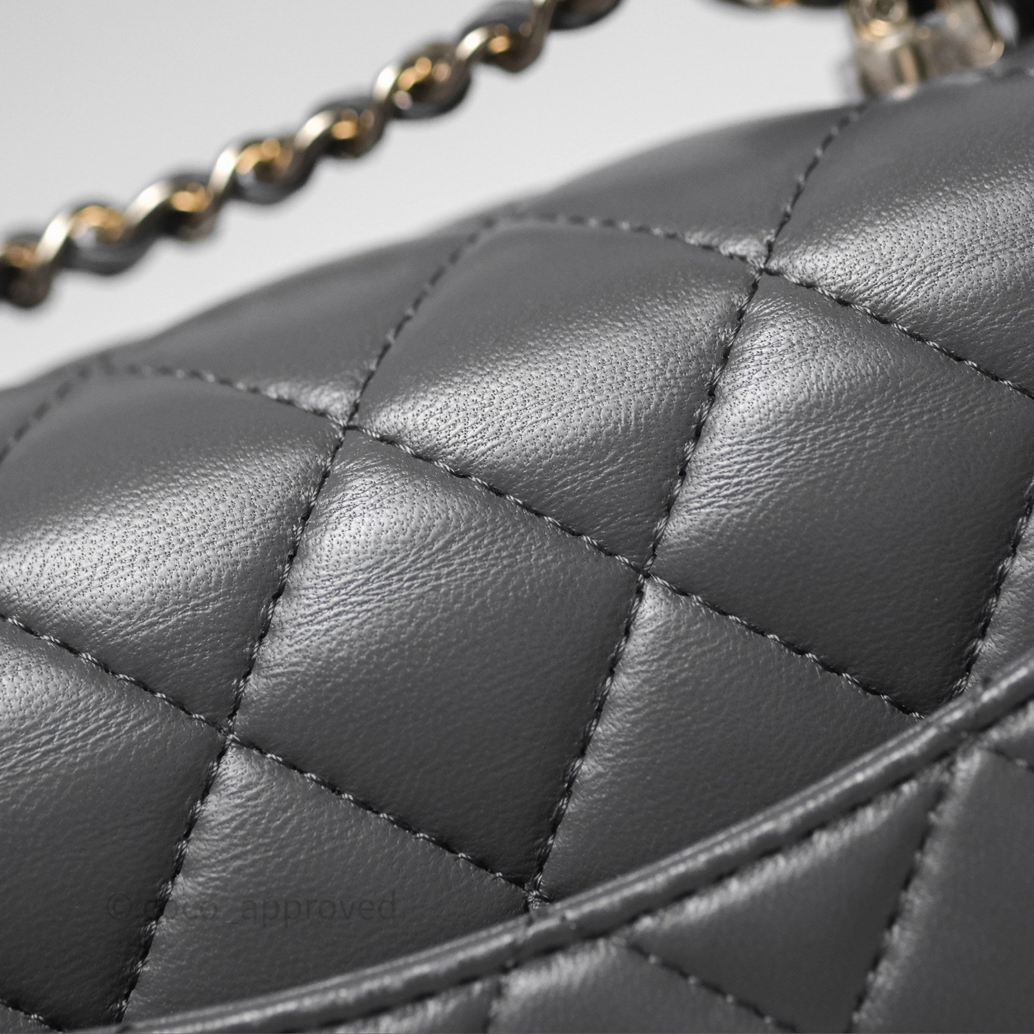 Chanel Top Handle Mini Rectangular Flap Grey Lambskin Gold Hardware