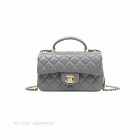 Chanel Top Handle Mini Rectangular Flap Grey Lambskin Gold Hardware