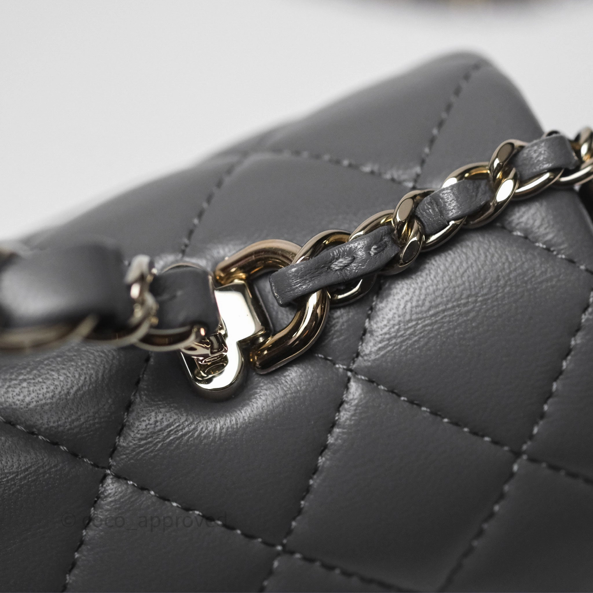 Chanel Top Handle Mini Rectangular Flap Grey Lambskin Gold Hardware