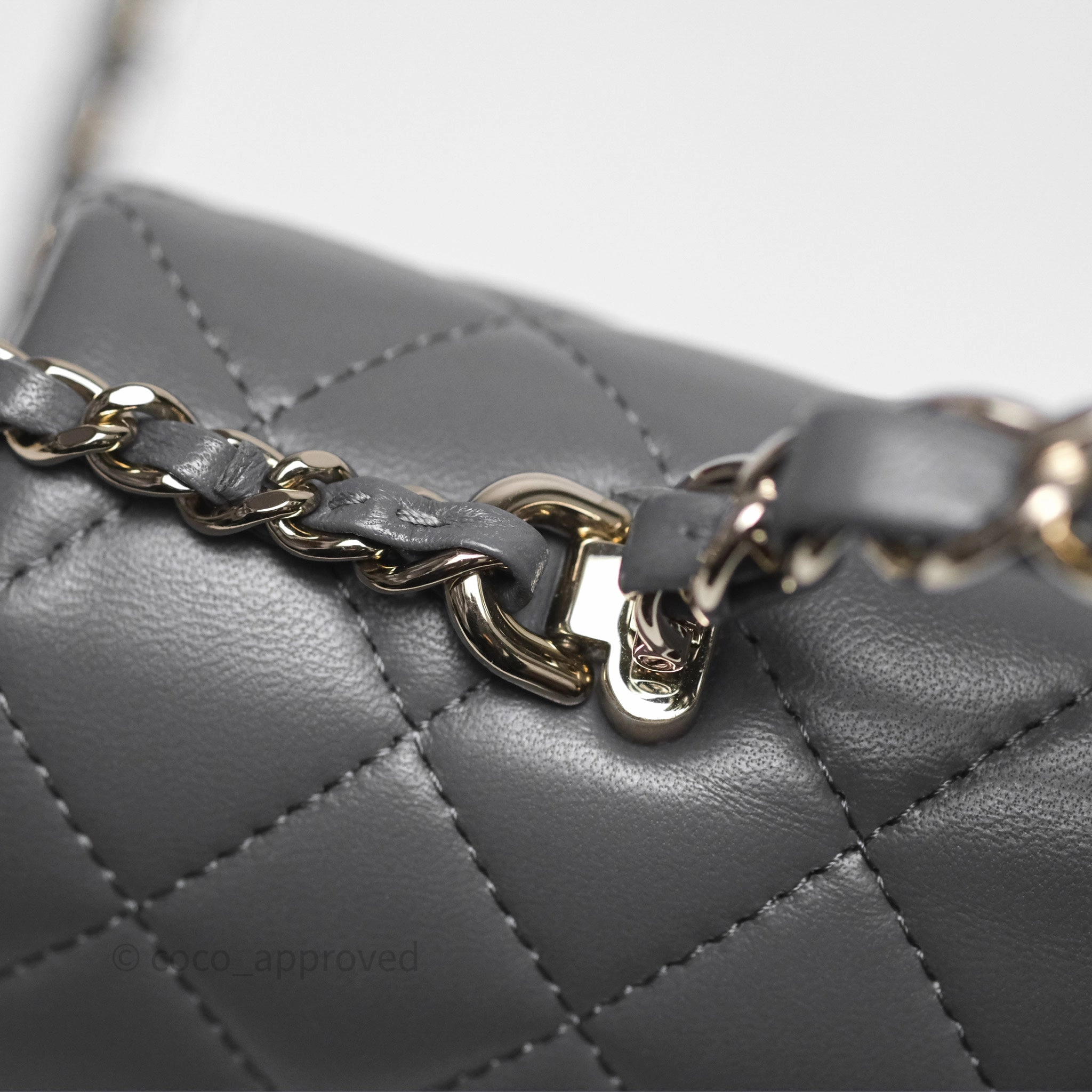 Chanel Top Handle Mini Rectangular Flap Grey Lambskin Gold Hardware