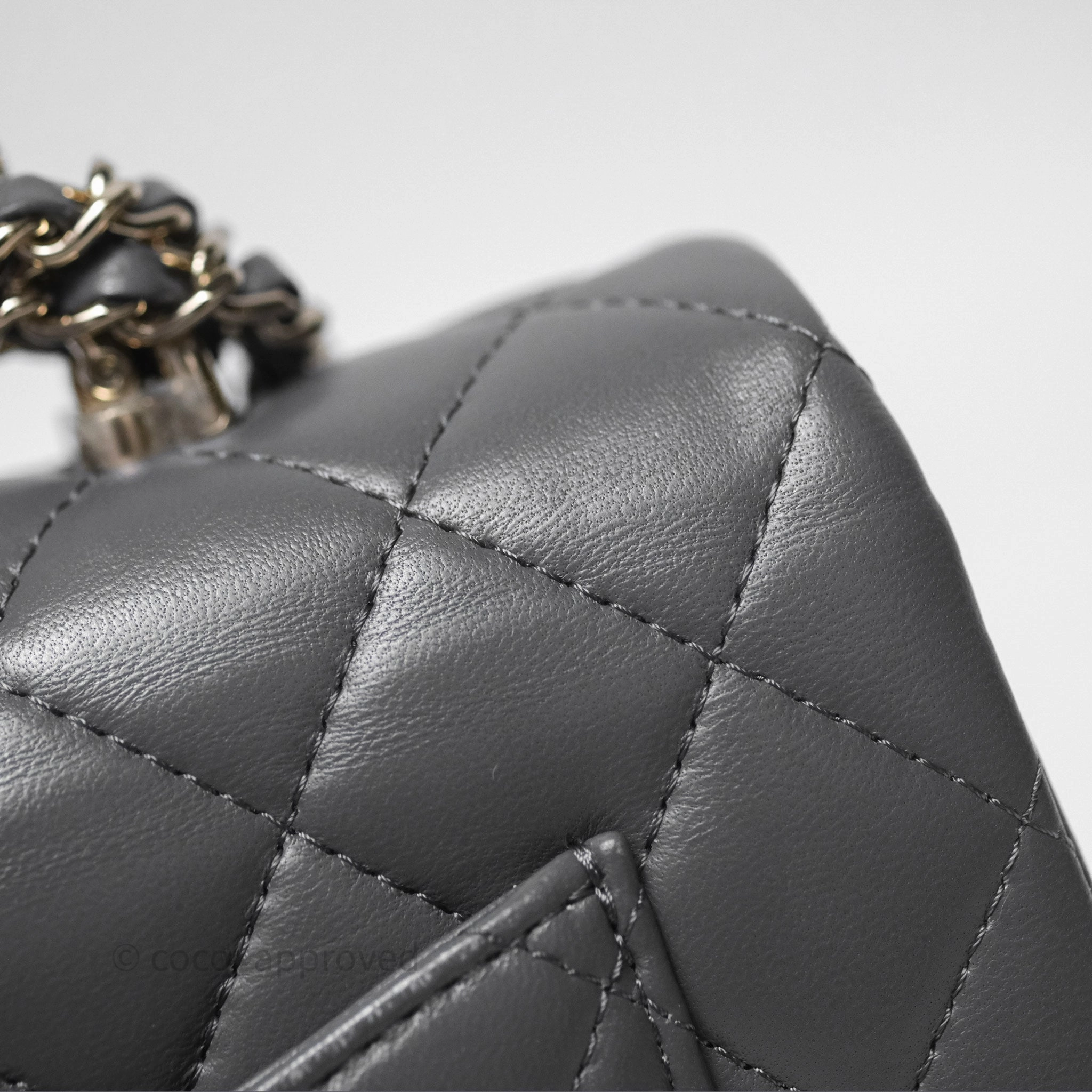 Chanel Top Handle Mini Rectangular Flap Grey Lambskin Gold Hardware