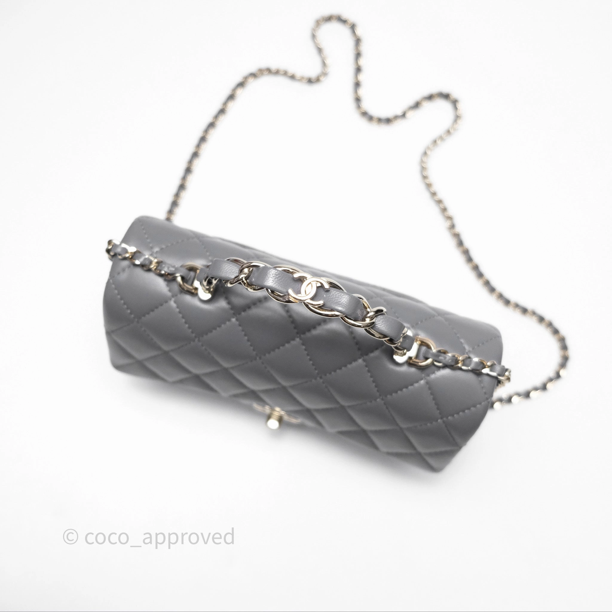 Chanel Top Handle Mini Rectangular Flap Grey Lambskin Gold Hardware