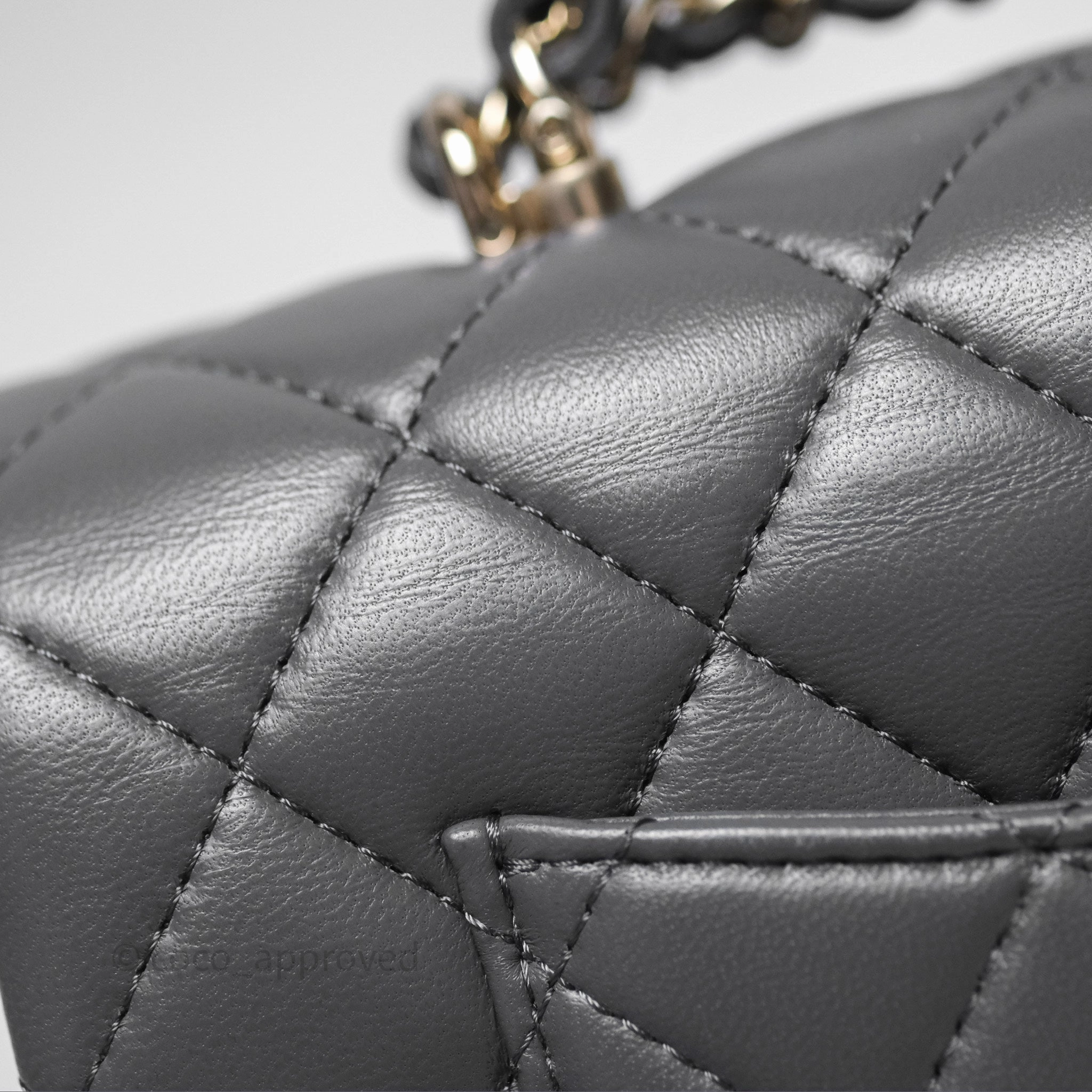 Chanel Top Handle Mini Rectangular Flap Grey Lambskin Gold Hardware