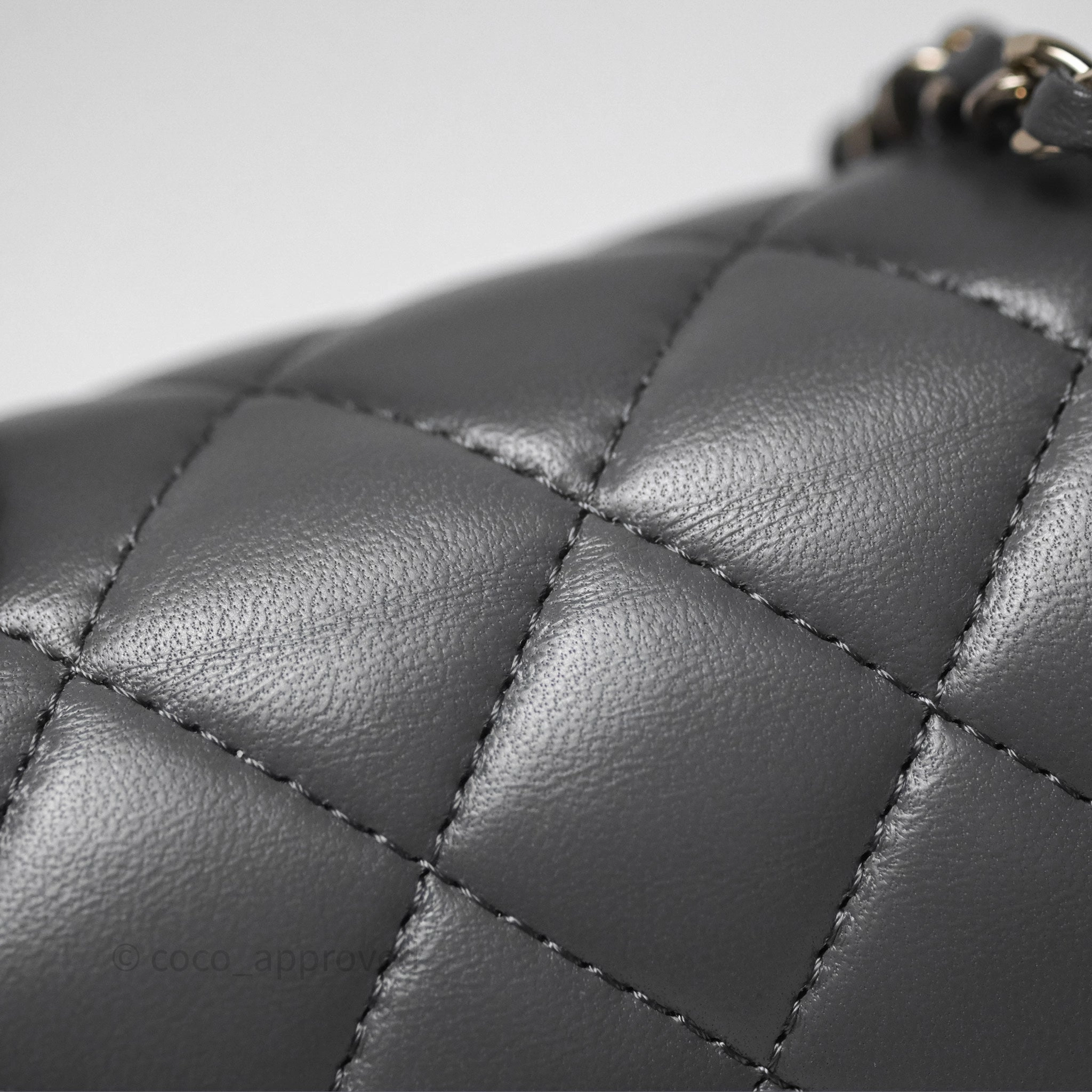 Chanel Top Handle Mini Rectangular Flap Grey Lambskin Gold Hardware