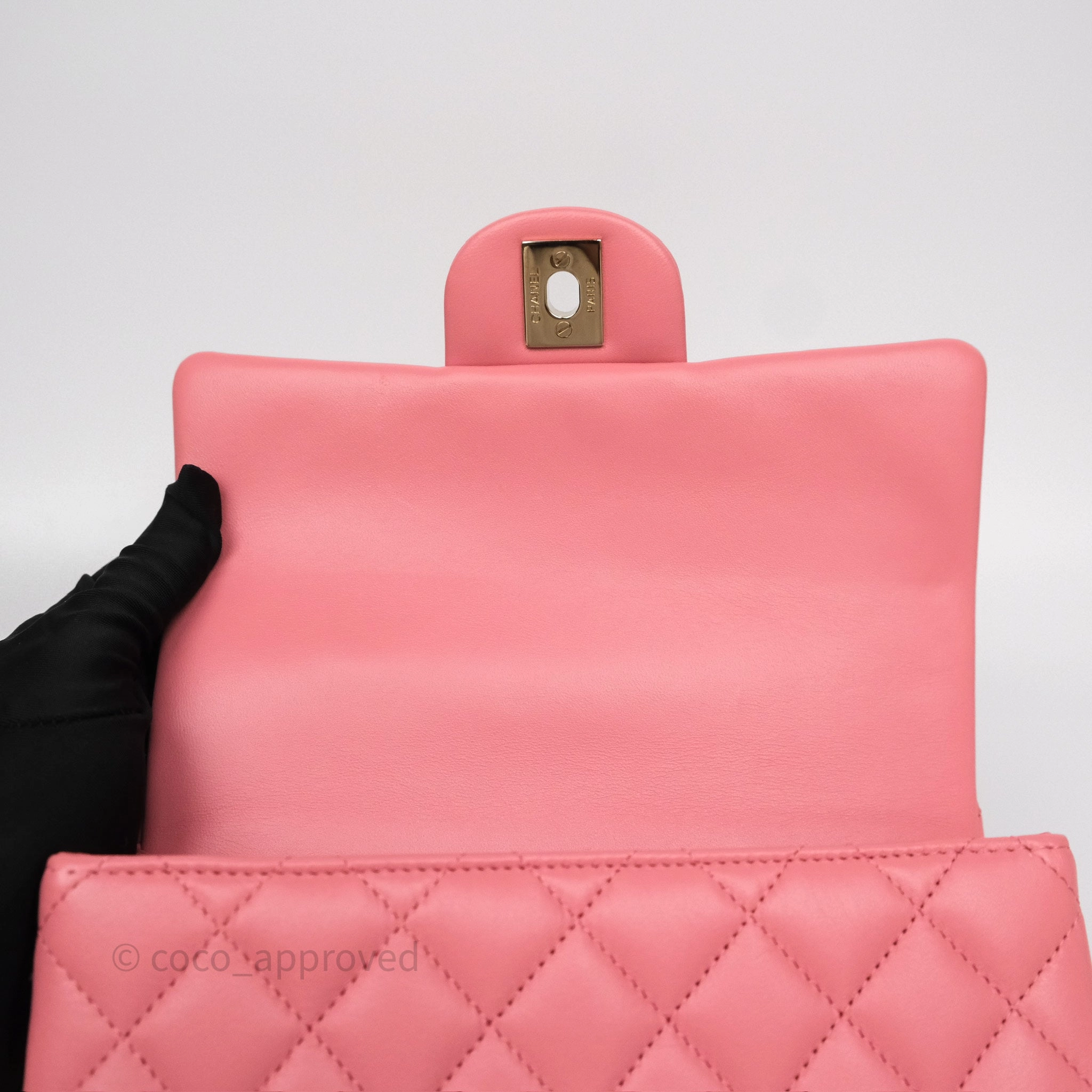 Chanel Top Handle Mini Rectangular Flap Pink Lambskin Gold Hardware