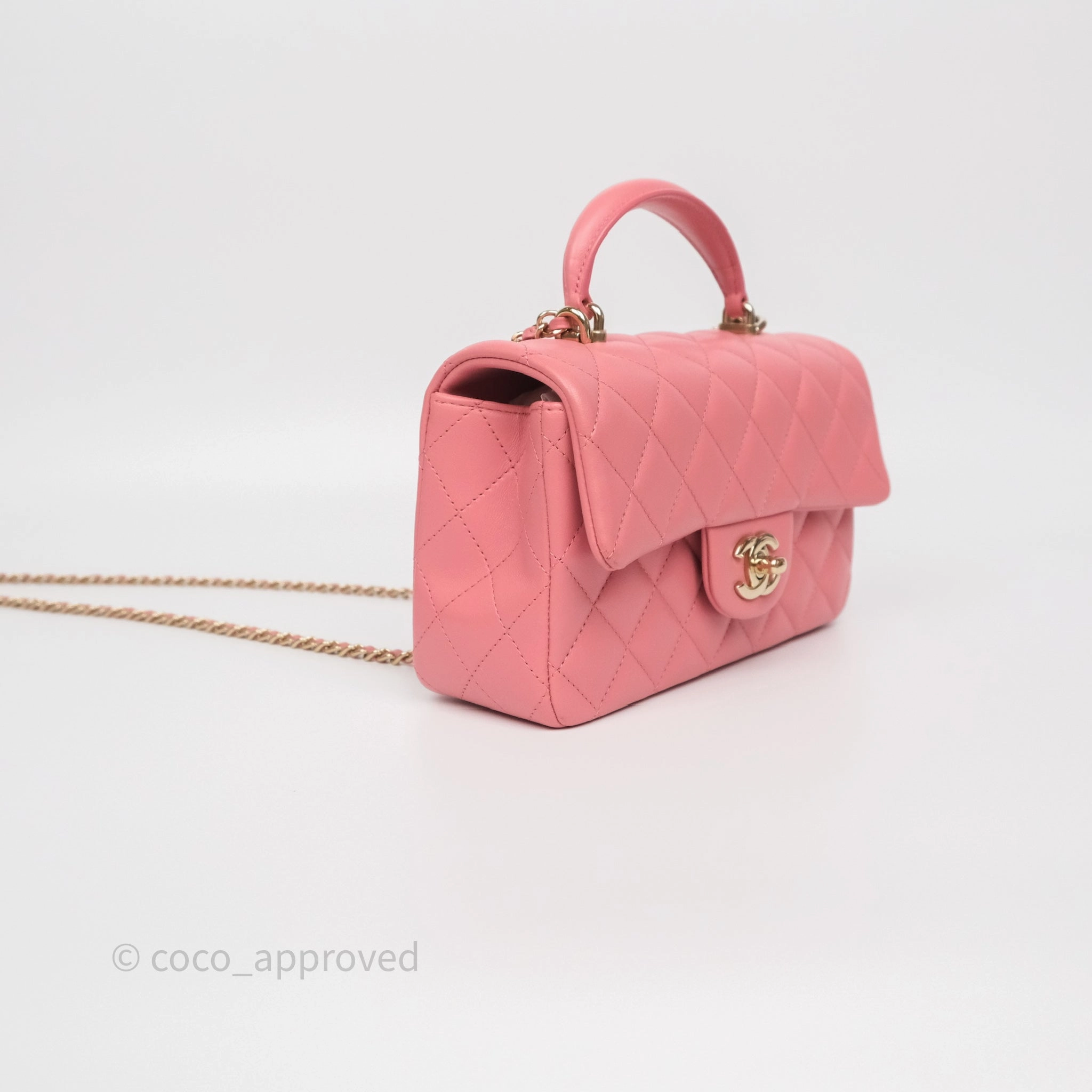 Chanel Top Handle Mini Rectangular Flap Pink Lambskin Gold Hardware