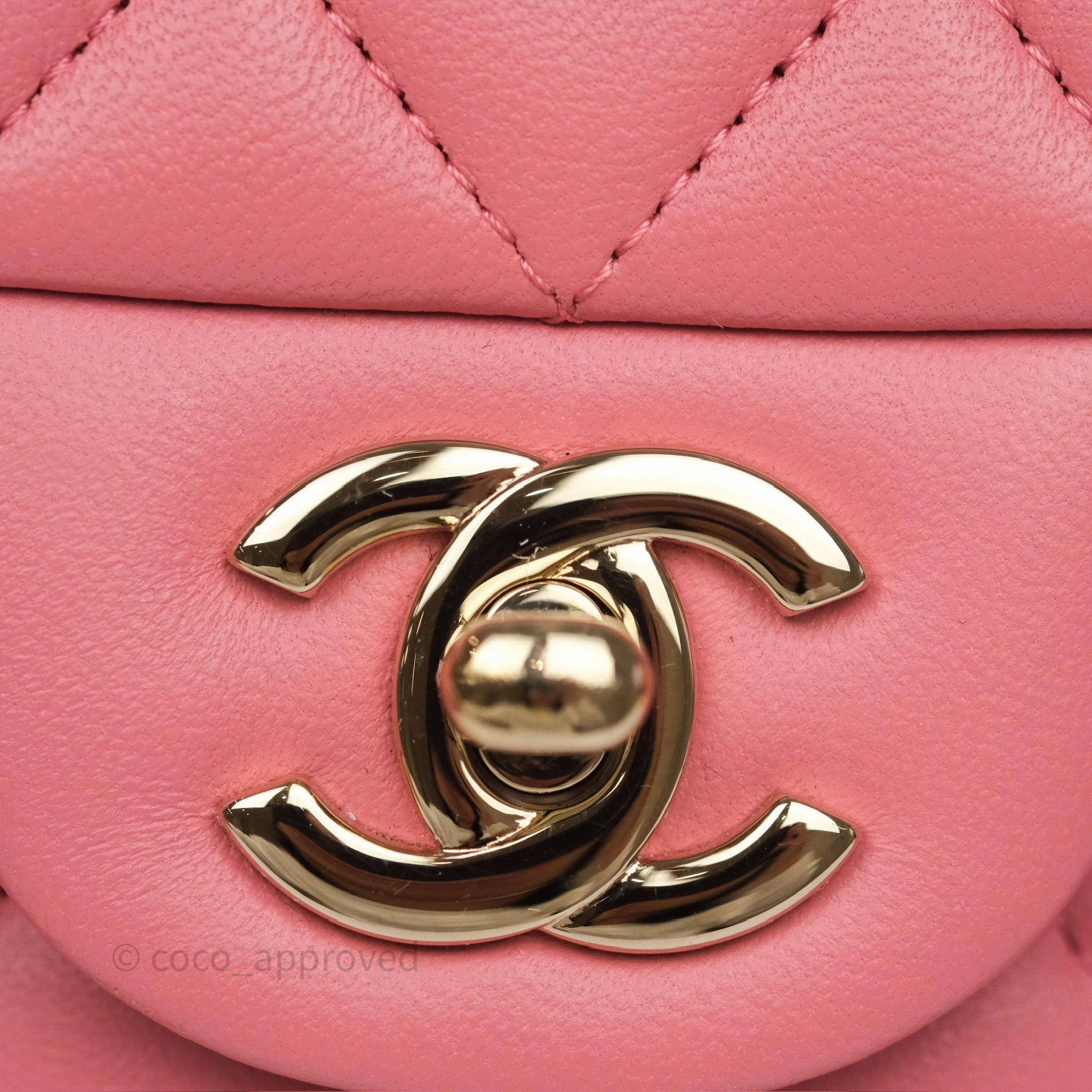 Chanel Top Handle Mini Rectangular Flap Pink Lambskin Gold Hardware