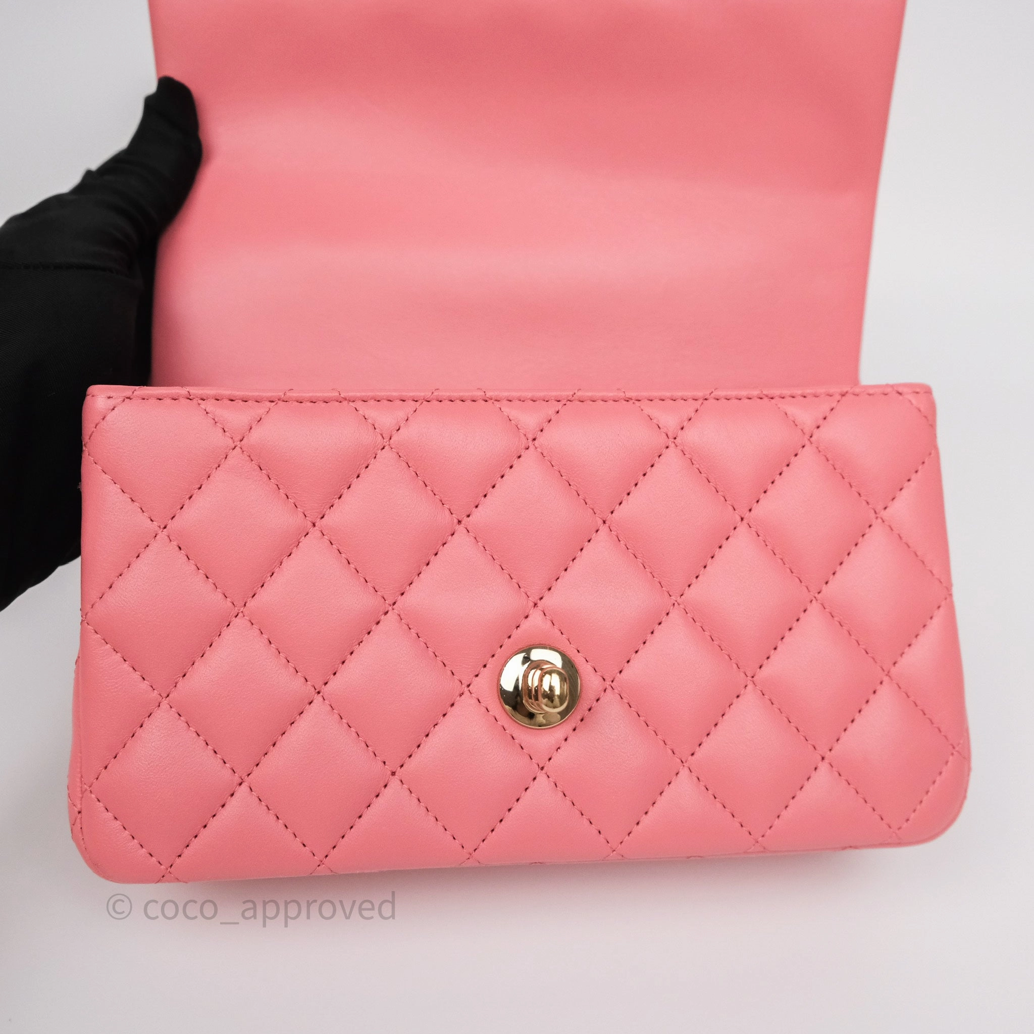 Chanel Top Handle Mini Rectangular Flap Pink Lambskin Gold Hardware