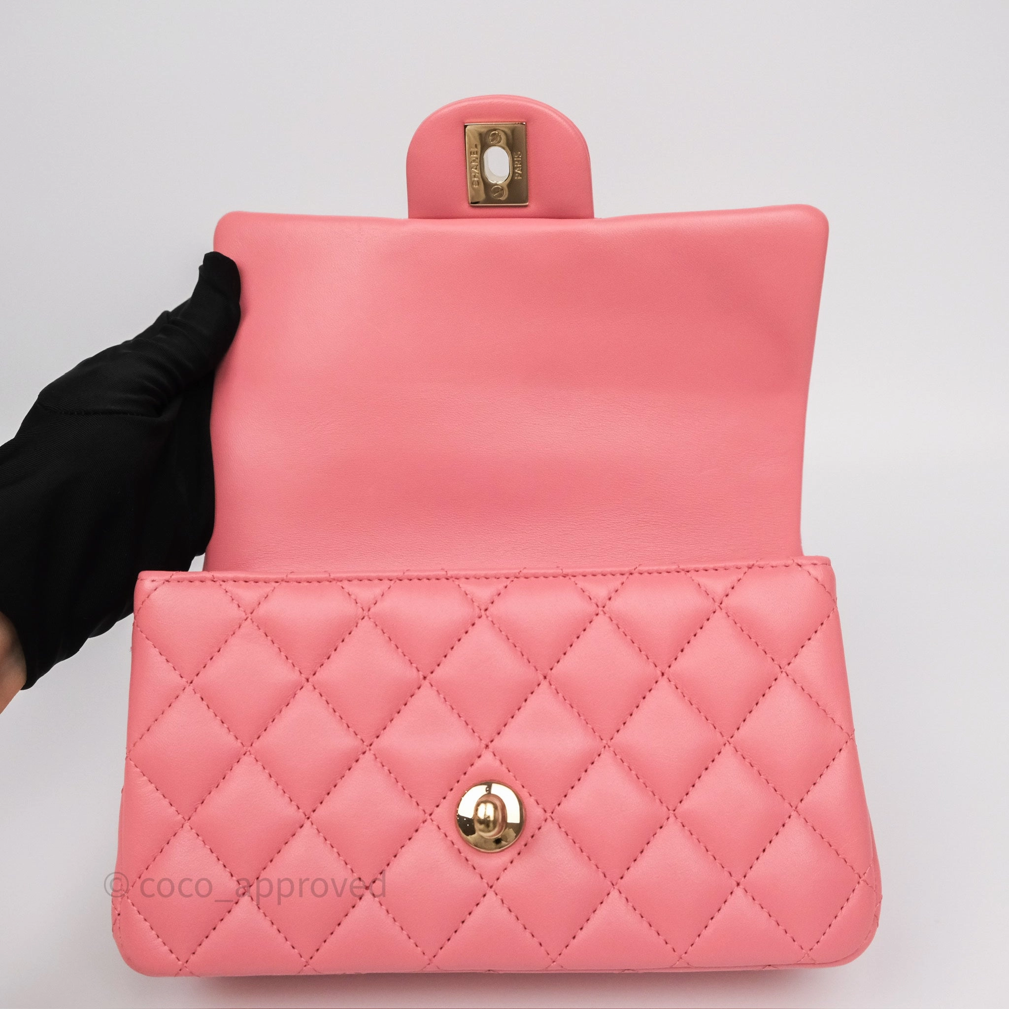 Chanel Top Handle Mini Rectangular Flap Pink Lambskin Gold Hardware