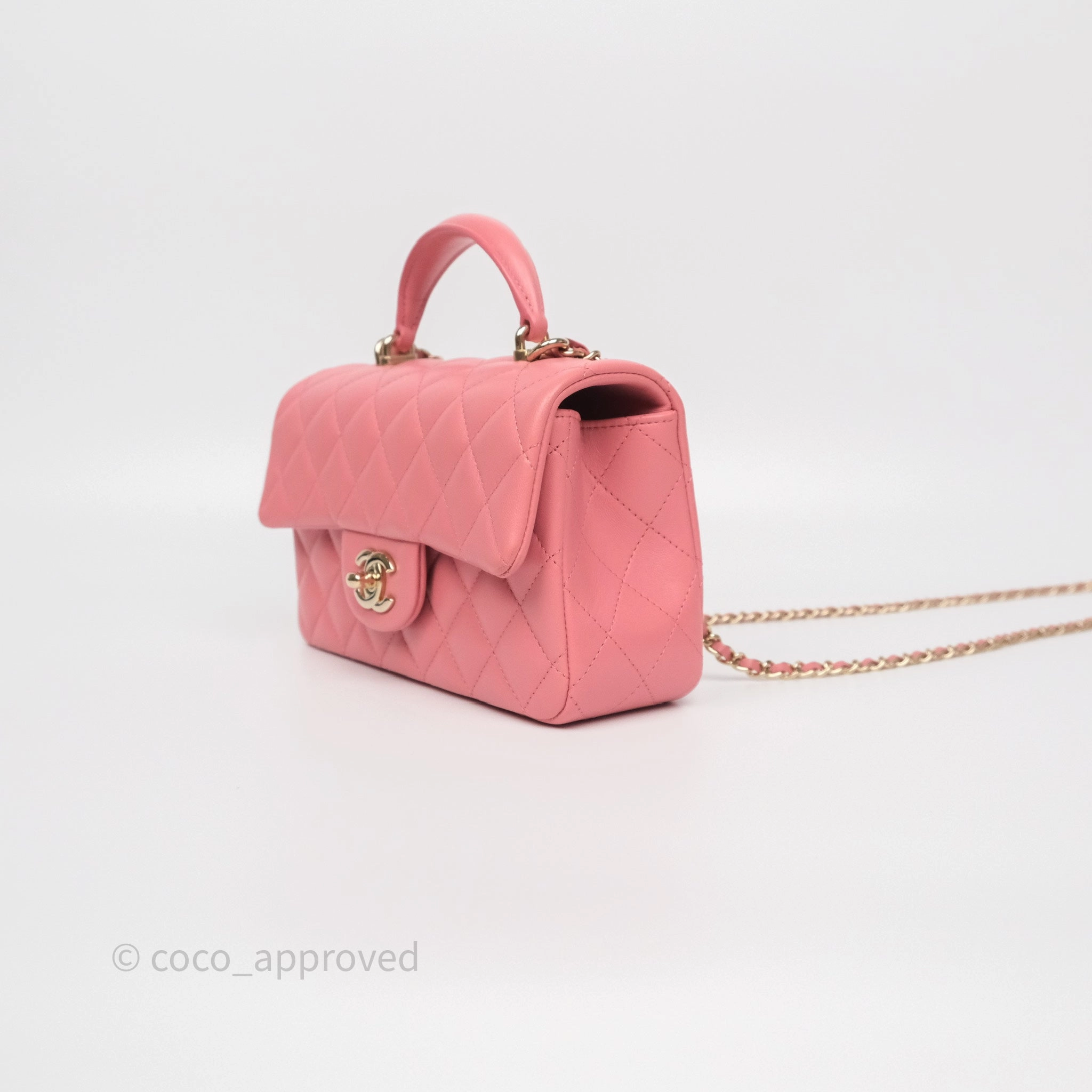 Chanel Top Handle Mini Rectangular Flap Pink Lambskin Gold Hardware