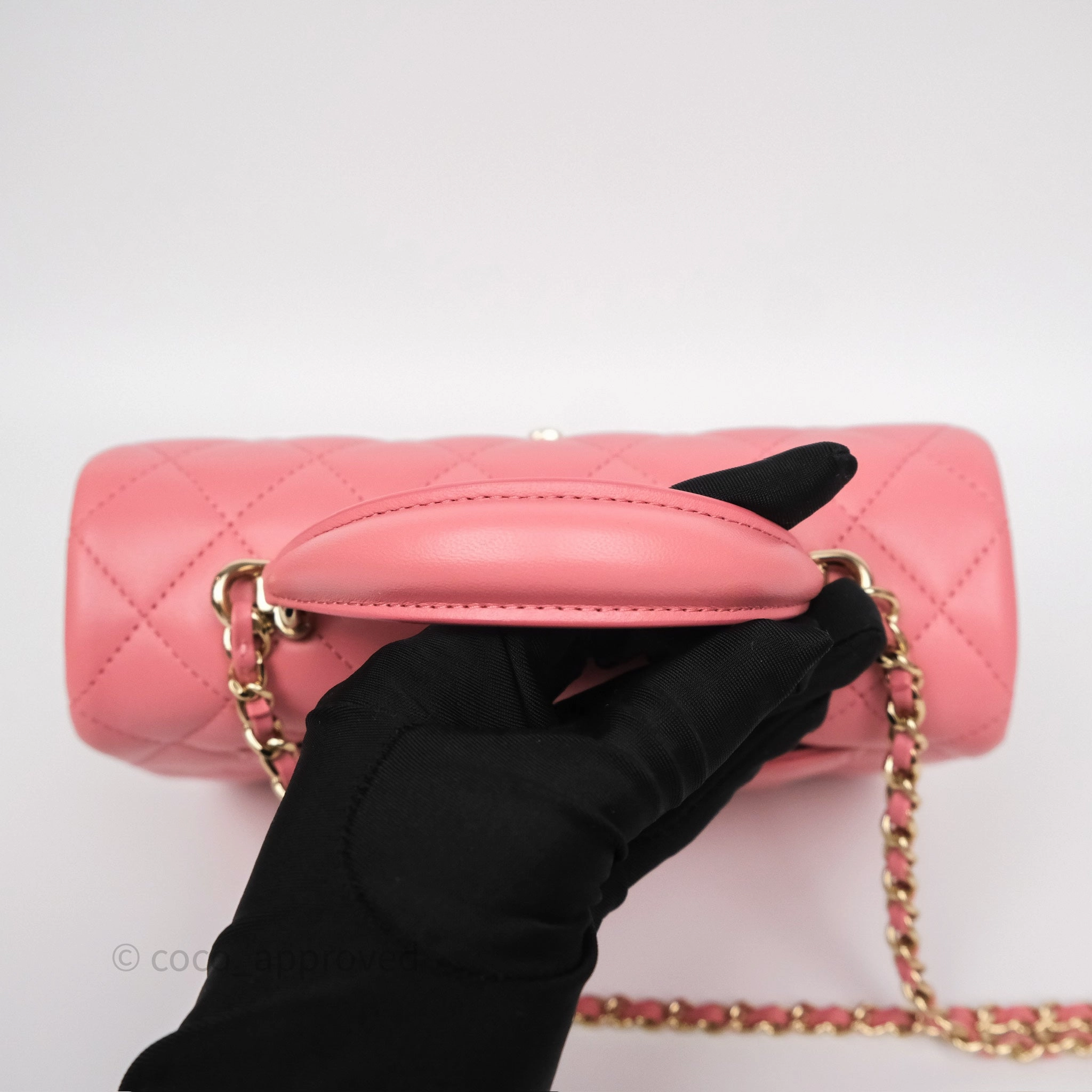 Chanel Top Handle Mini Rectangular Flap Pink Lambskin Gold Hardware